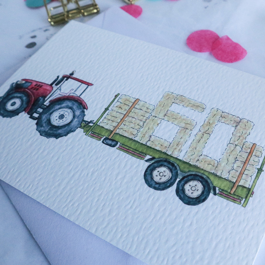 Red Tractor and Trailer 60th Birthday Card
