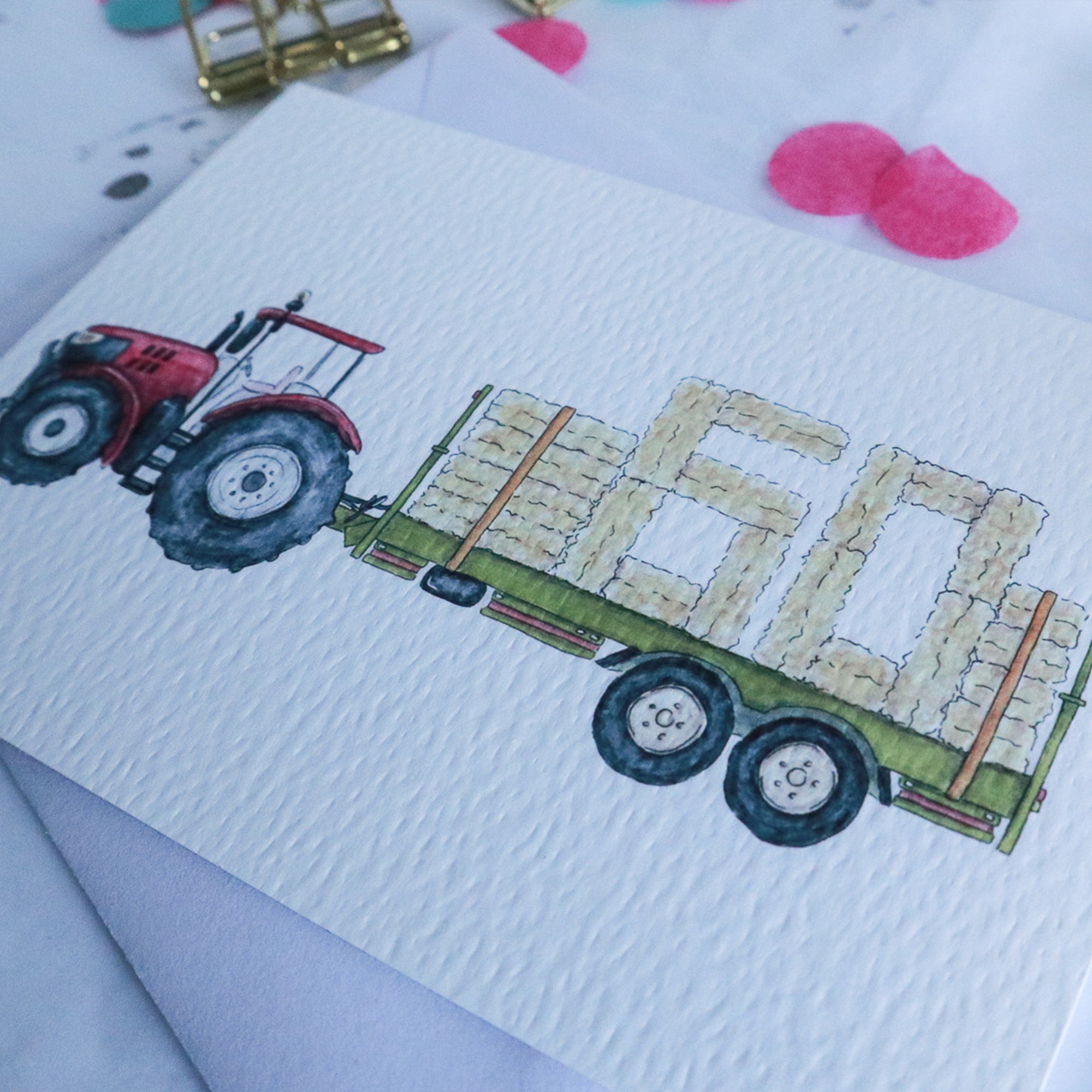 Red Tractor and Trailer 60th Birthday Card