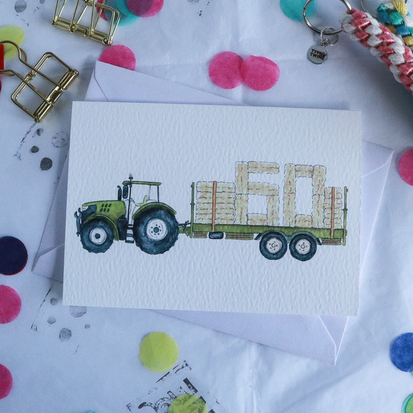 Green Tractor and Trailer 60th Birthday Card