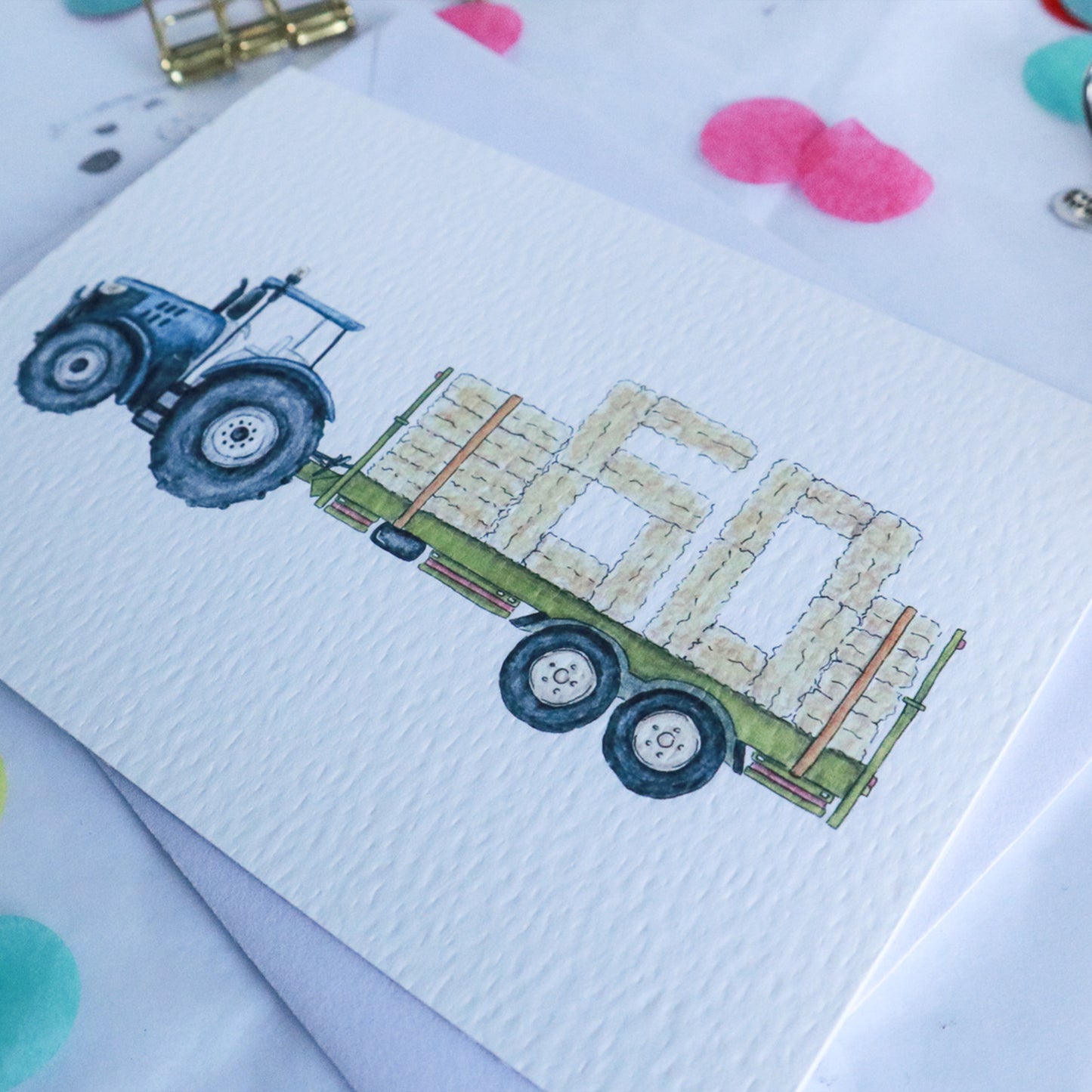 Blue Tractor and Trailer 60th Birthday Card