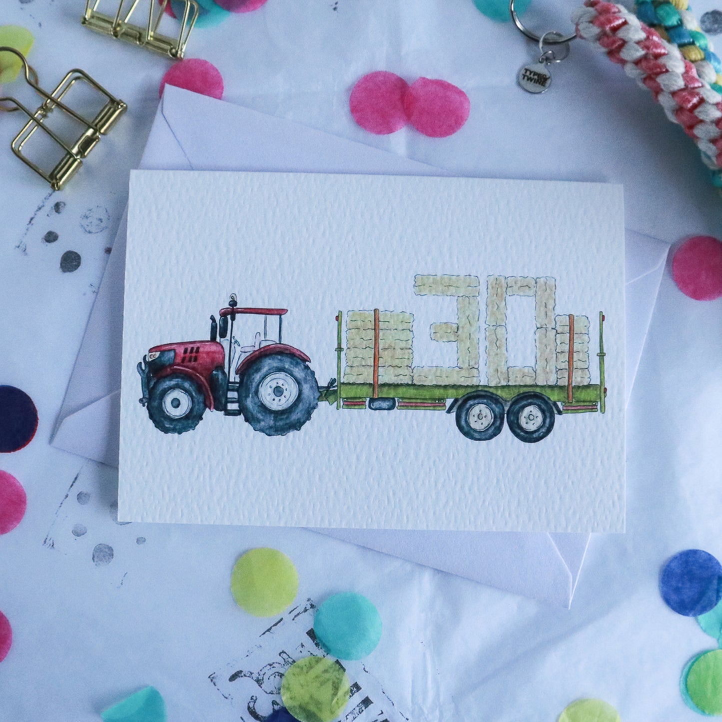 Red Tractor and Trailer 30th Birthday Card