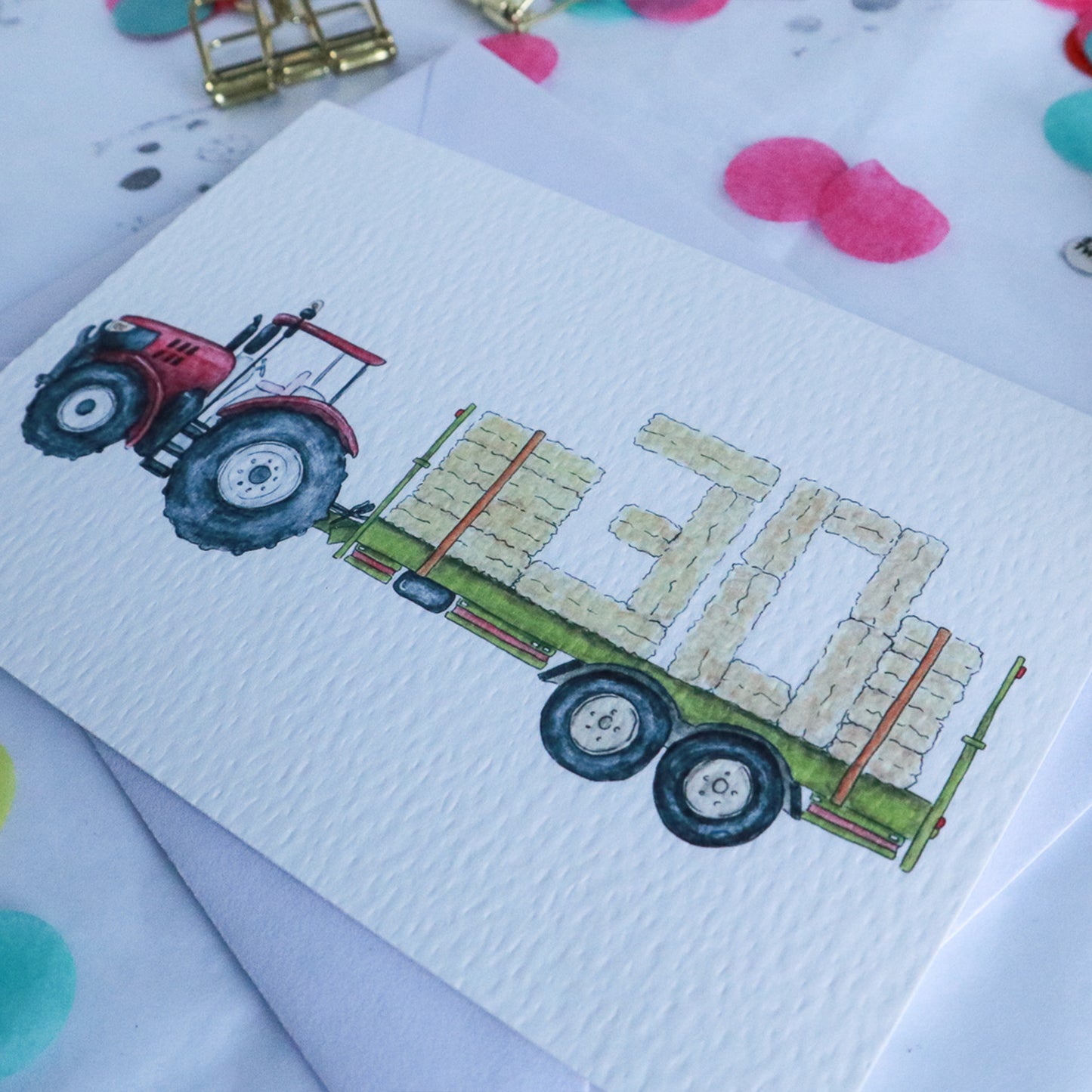 Red Tractor and Trailer 30th Birthday Card