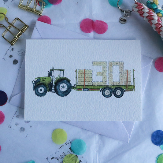 Green Tractor and Trailer 30th Birthday Card