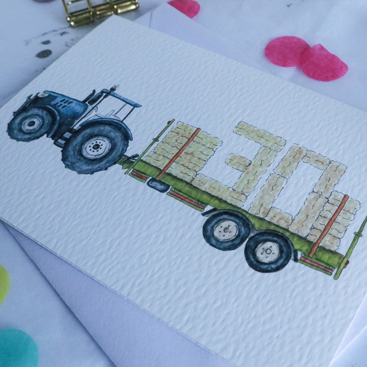 Blue Tractor and Trailer 30th Birthday Card