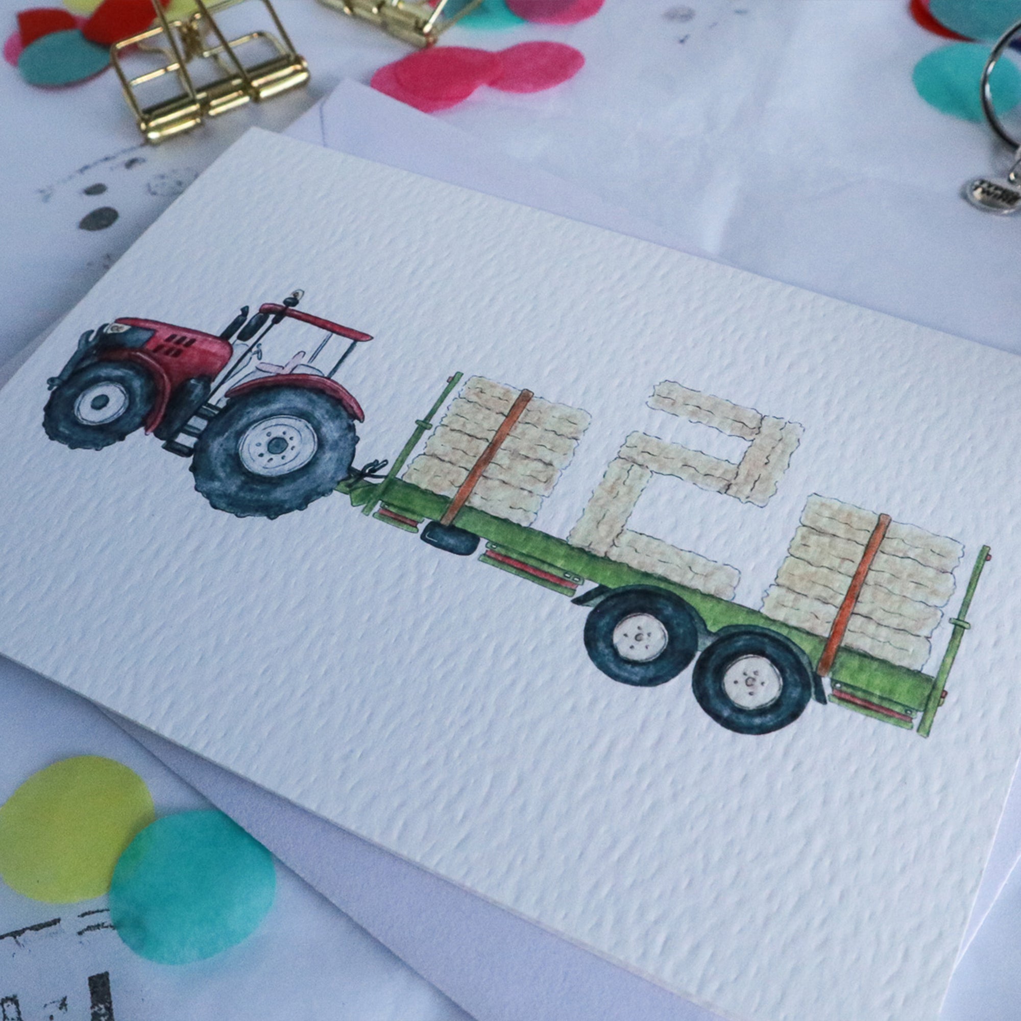 Red Tractor and Trailer 2nd Birthday Card