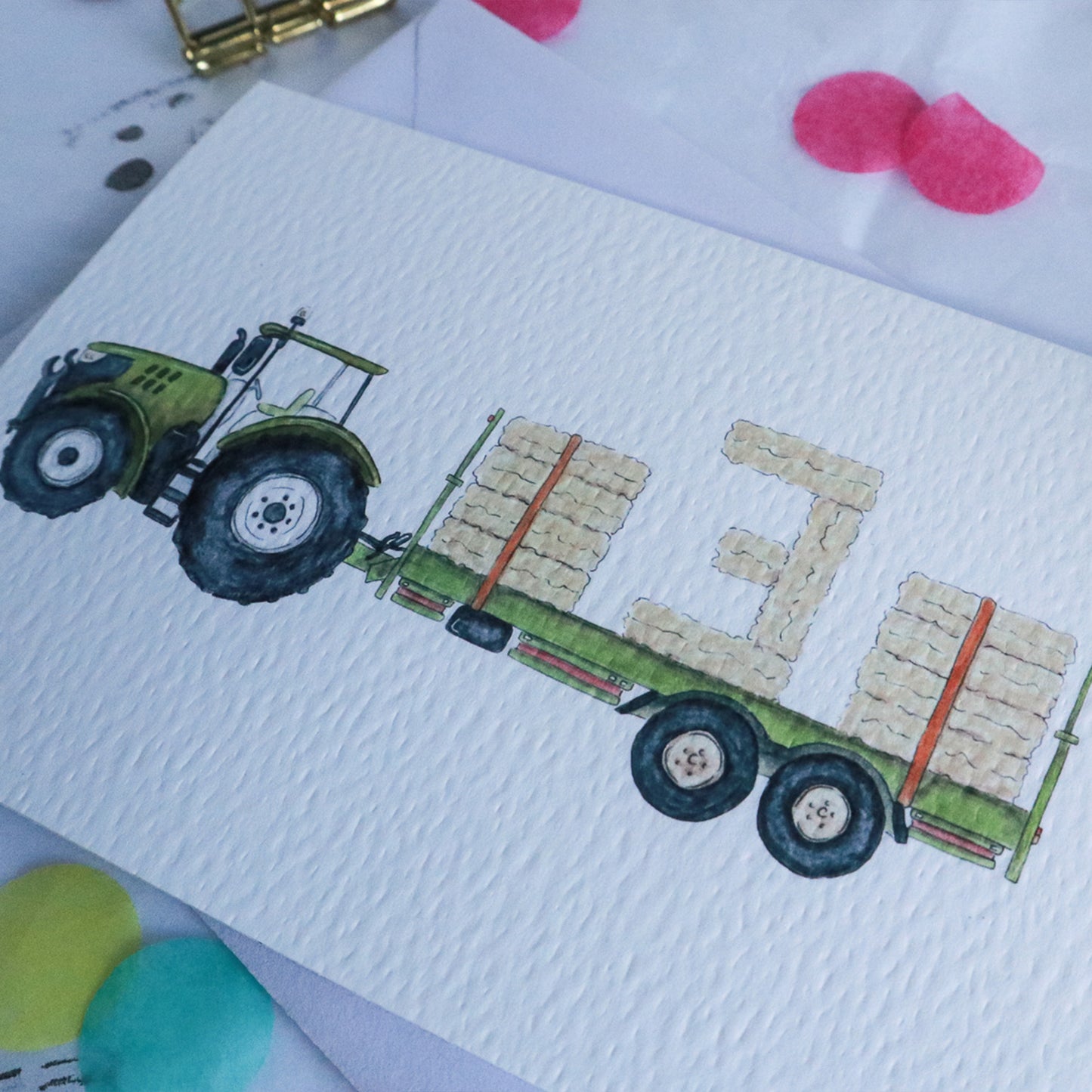 Green Tractor and Trailer 3rd Birthday Card