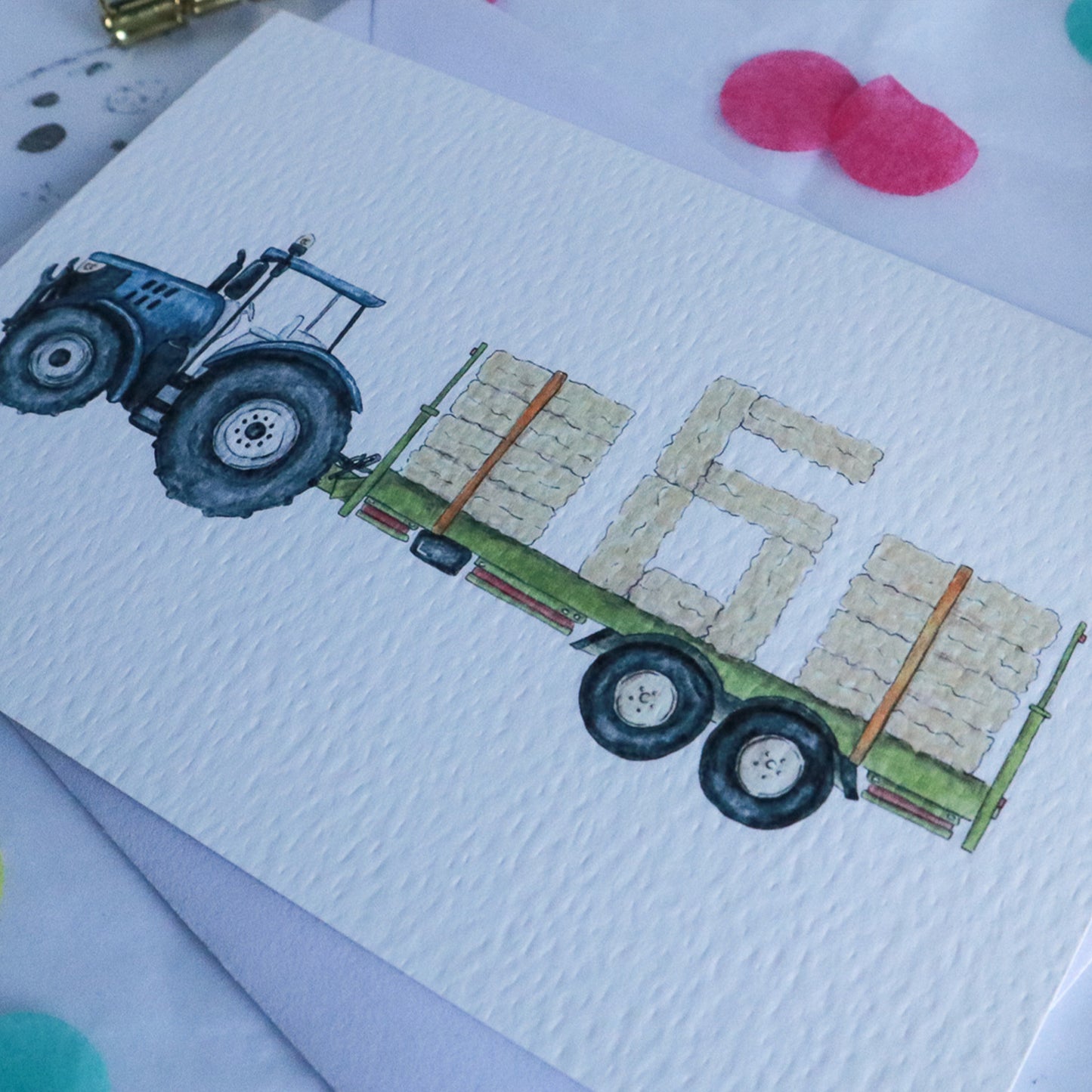 Blue Tractor and Trailer 6th Birthday Card