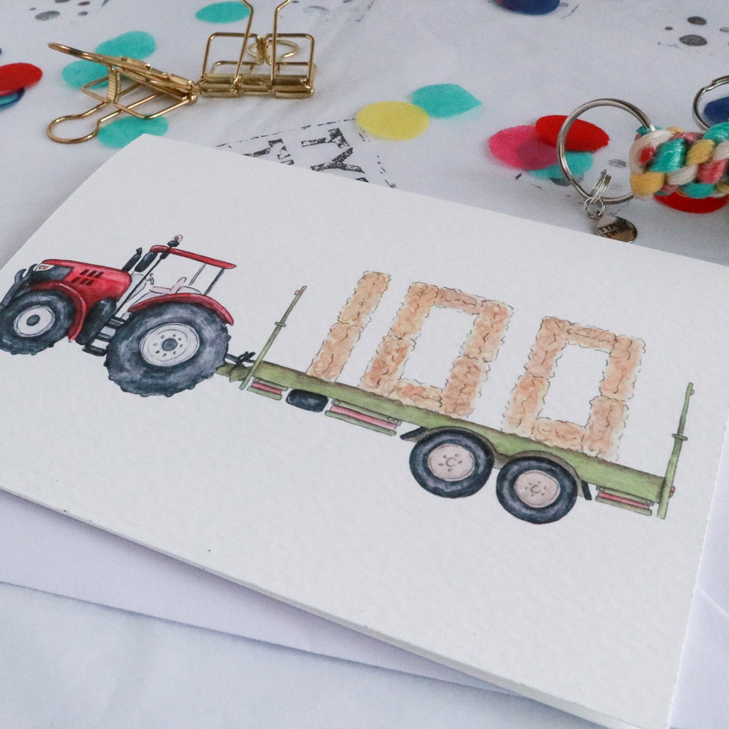 Red Tractor and Trailer 100th Birthday Card