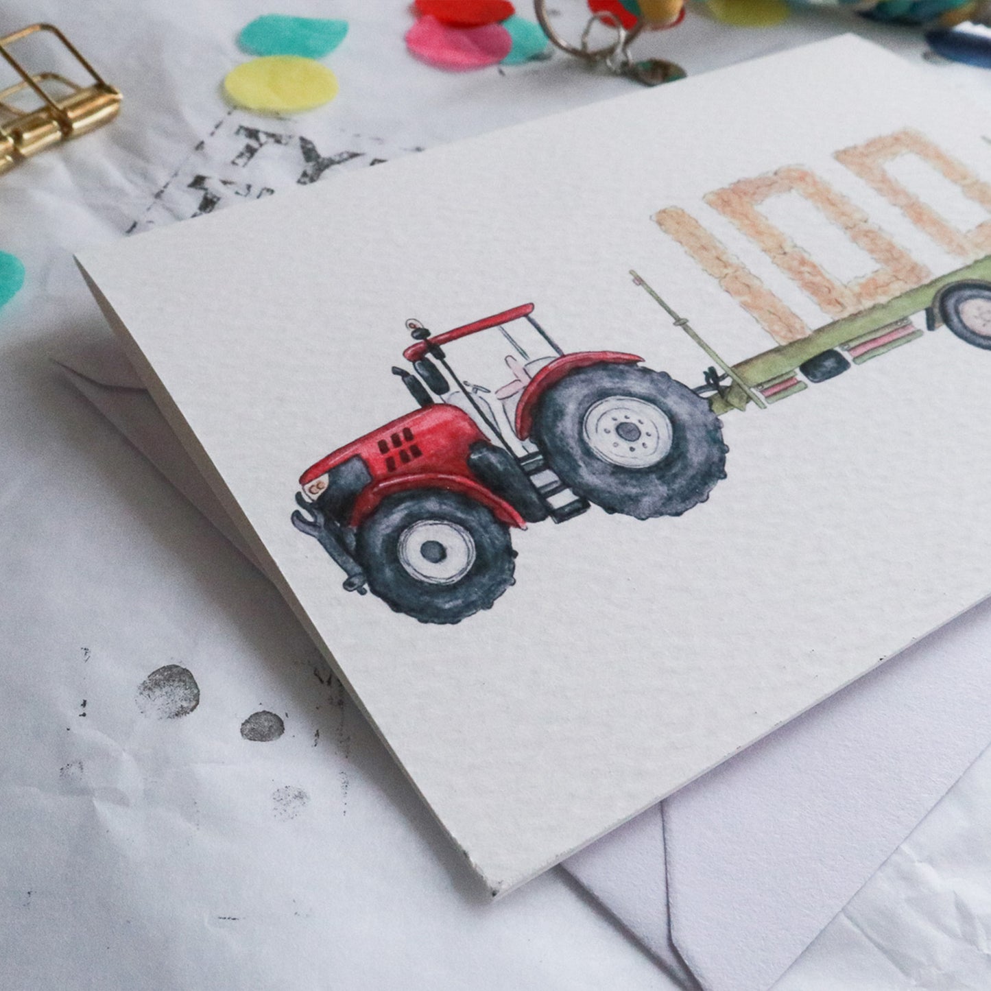 Red Tractor and Trailer 100th Birthday Card