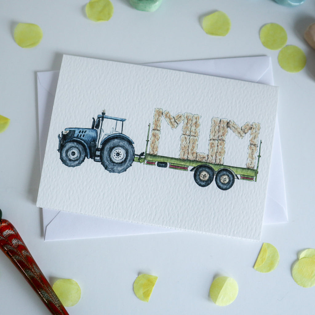 Blue Tractor and Trailer Mum Card