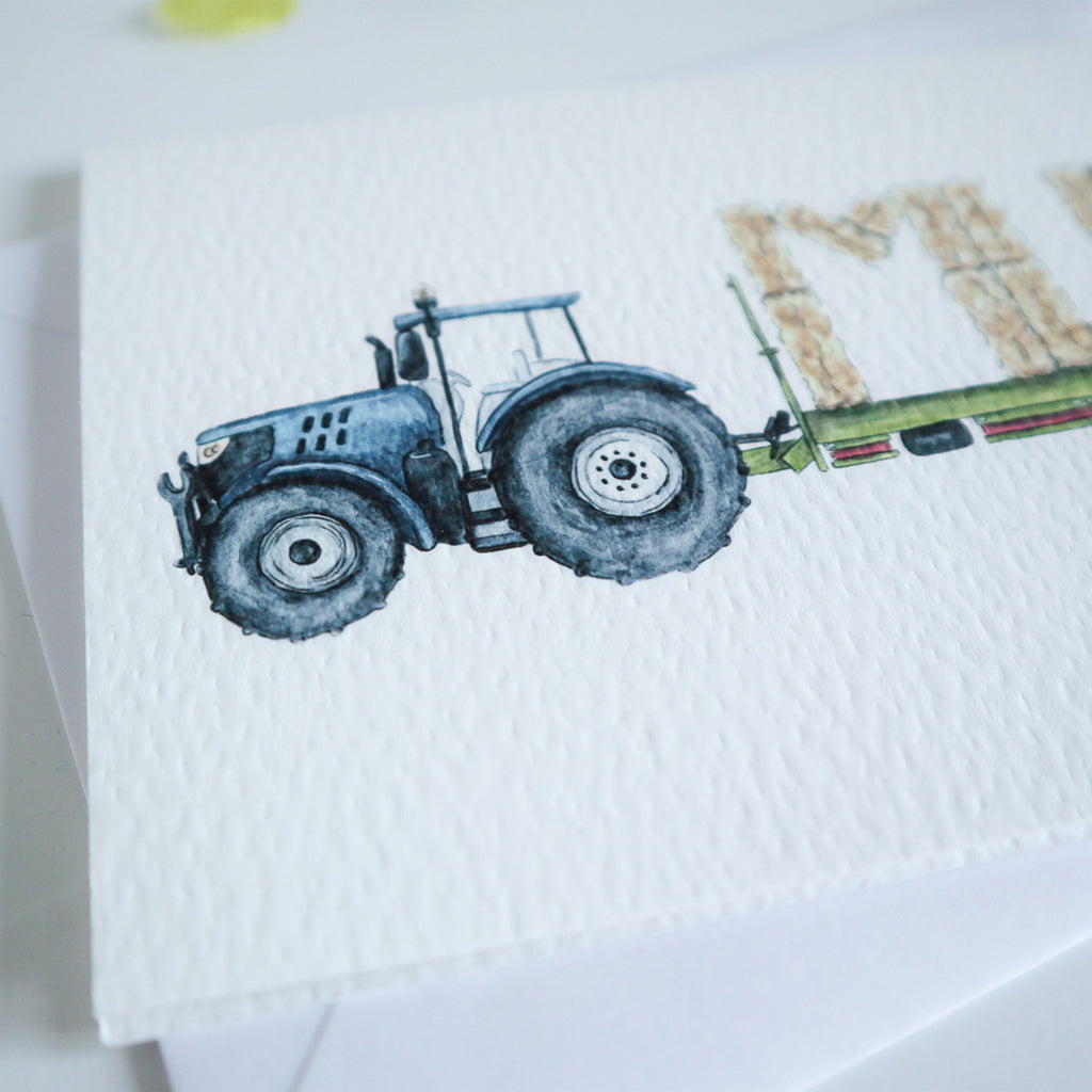 Blue Tractor and Trailer Mum Card