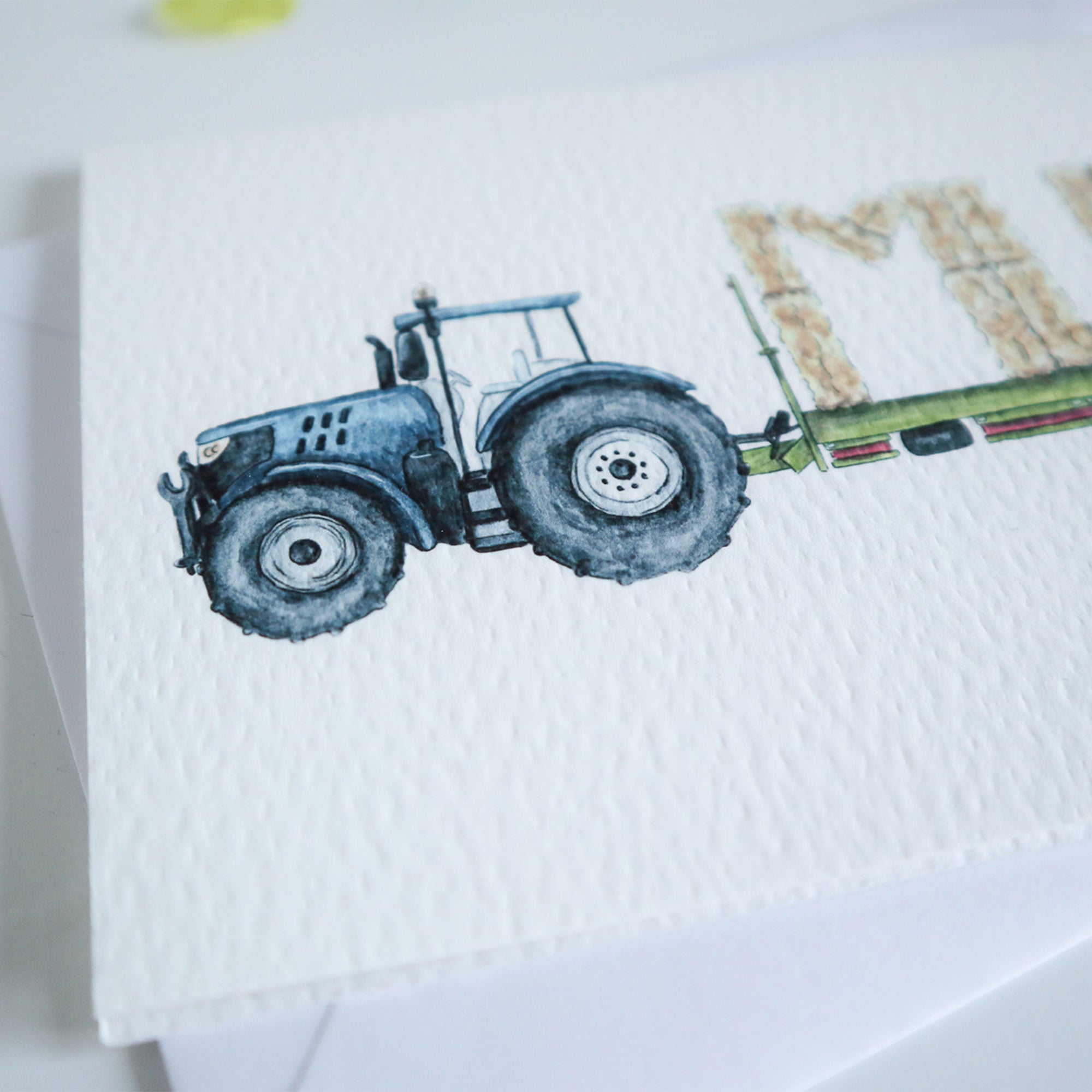 Blue Tractor and Trailer Mum Card