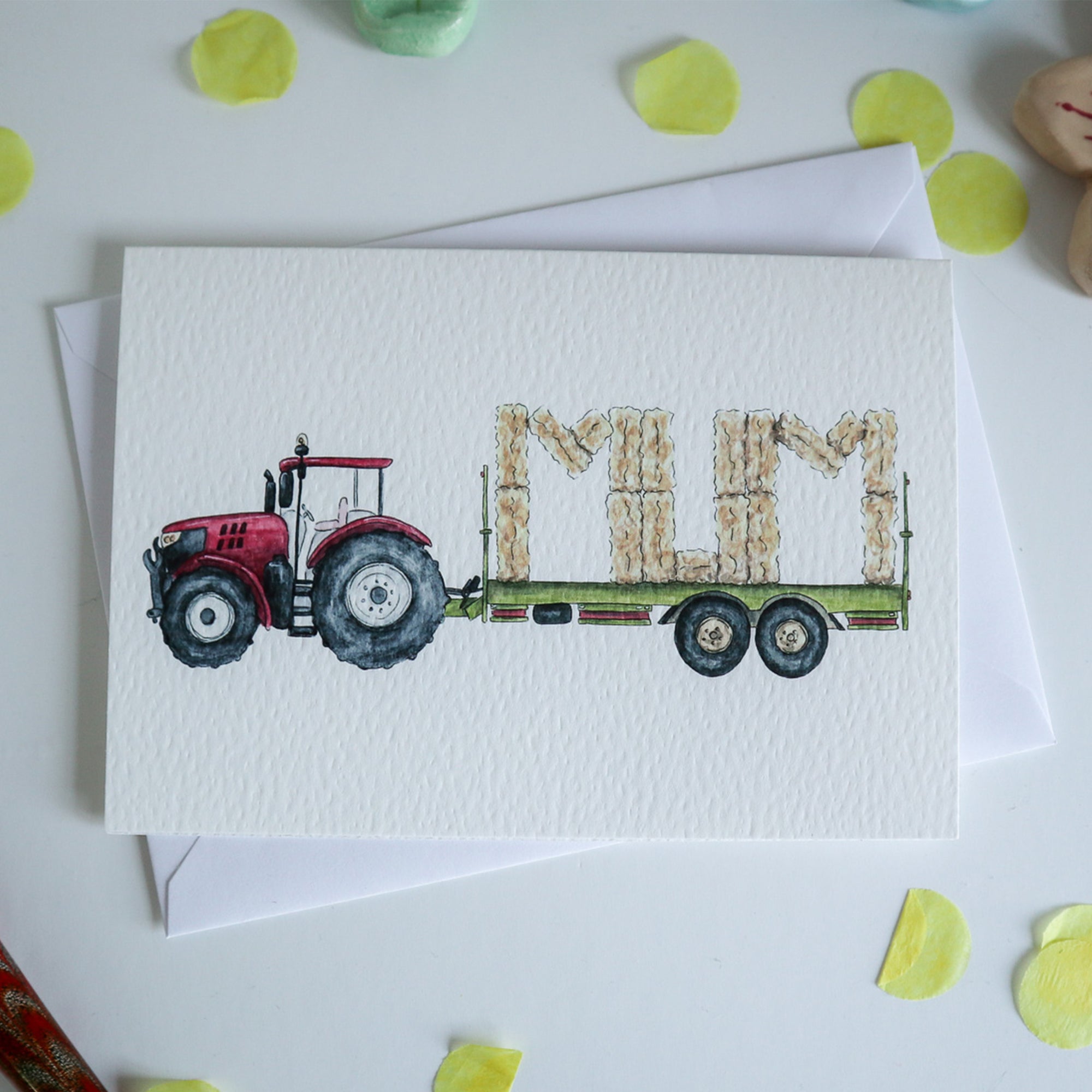 Red Tractor and Trailer Mum Card