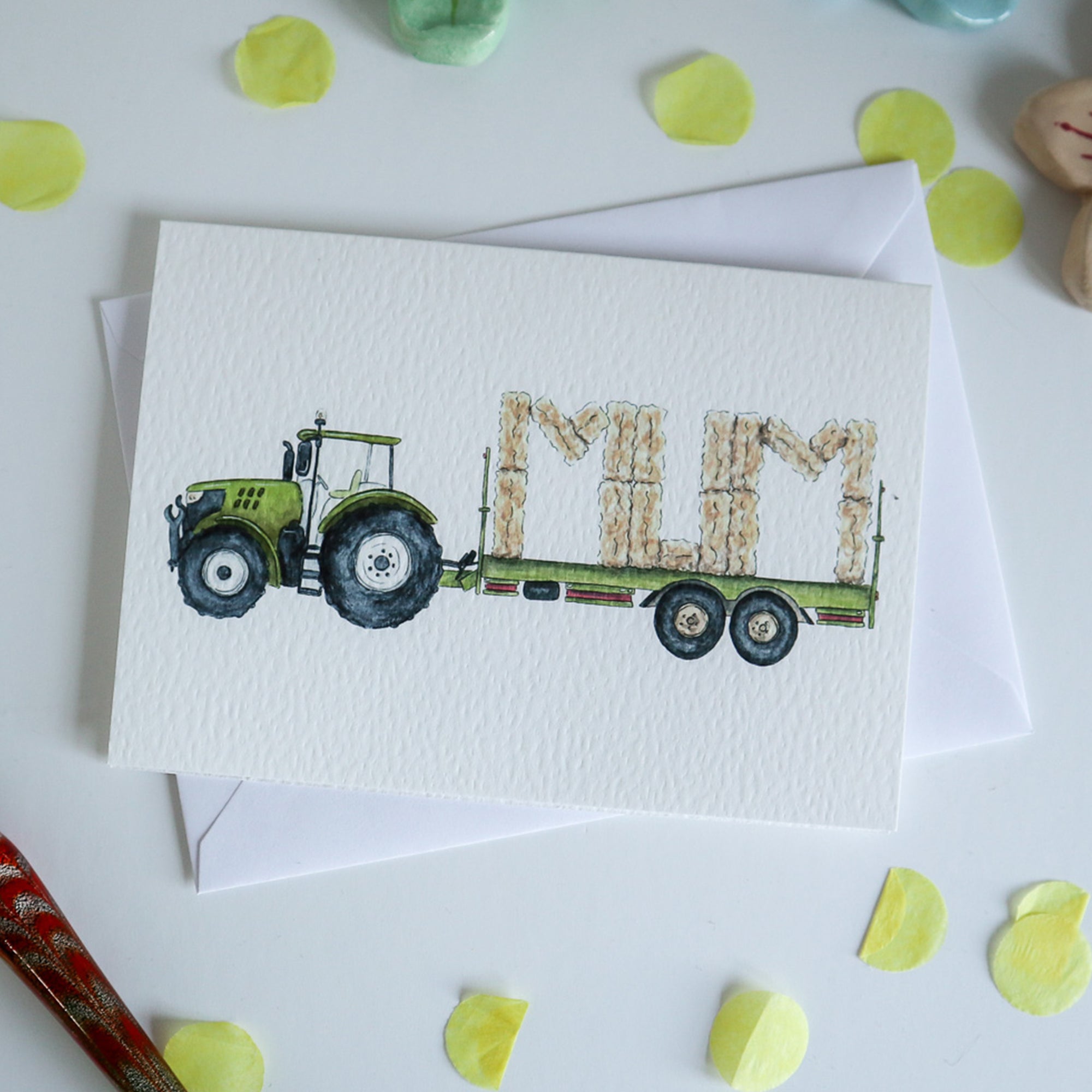 Green Tractor and Trailer Mum Card