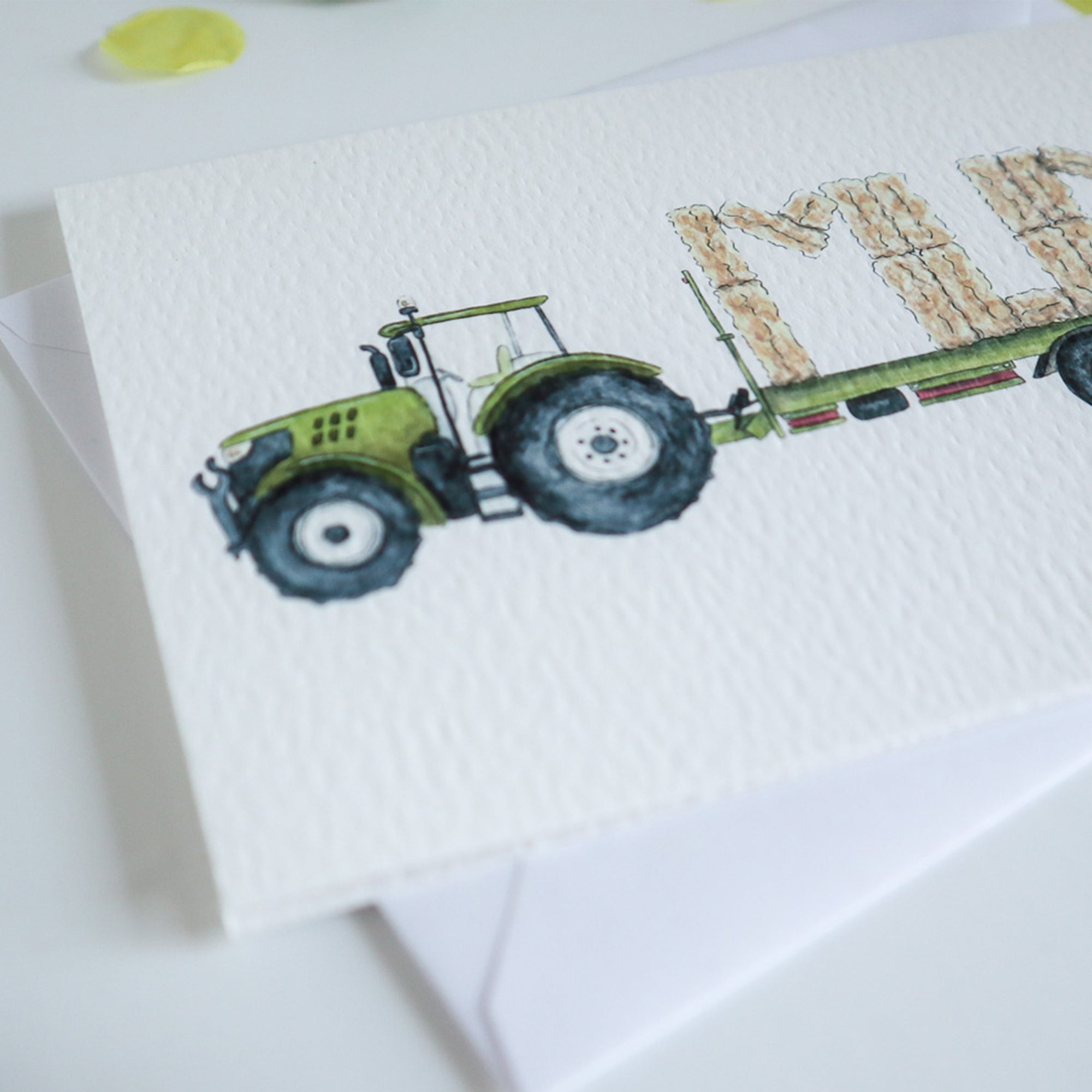 Green Tractor and Trailer Mum Card