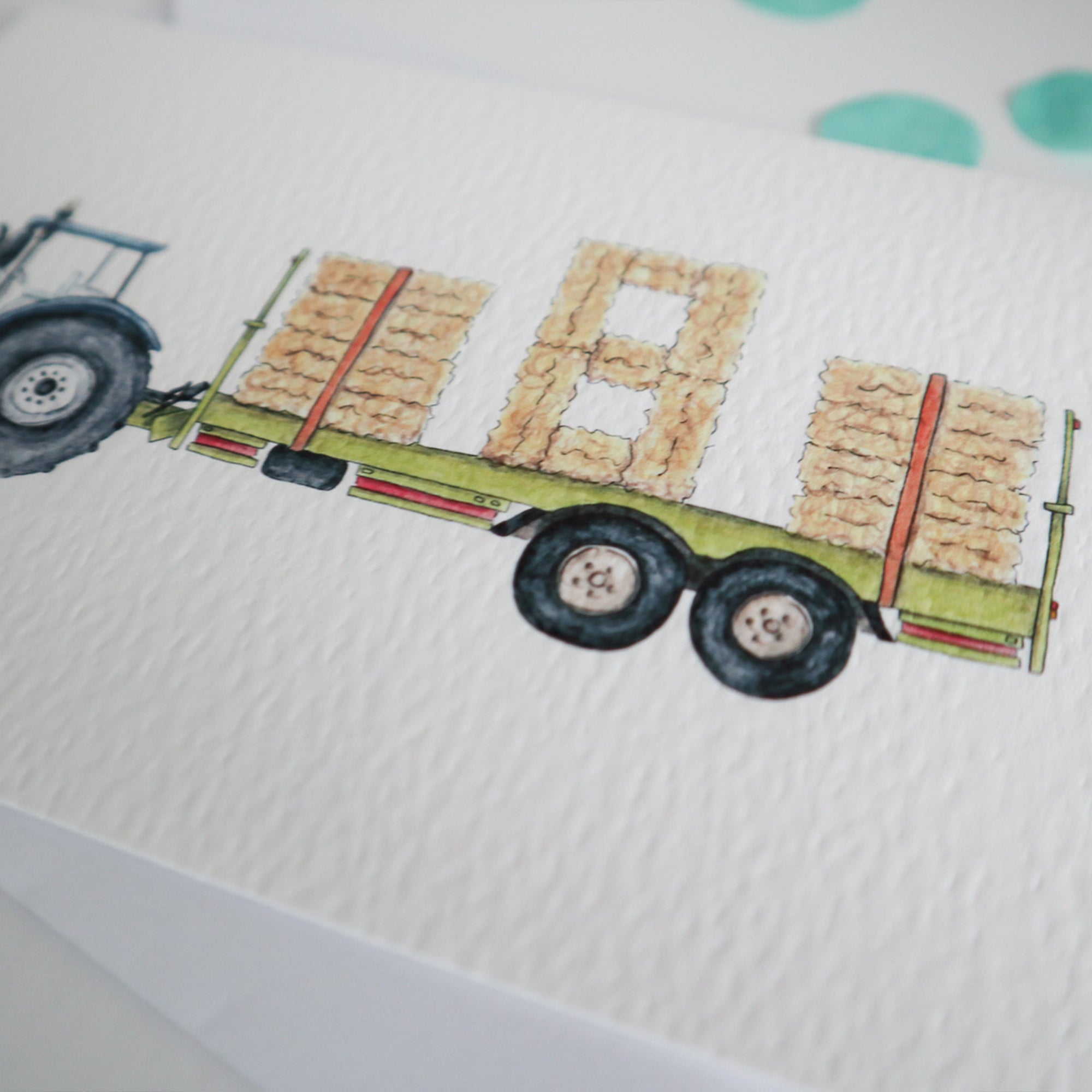 Blue Tractor and Trailer 8th Birthday Card