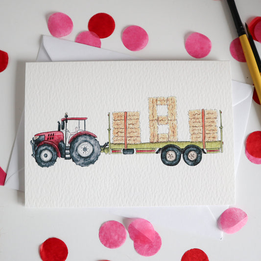 Red Tractor and Trailer 8th Birthday Card