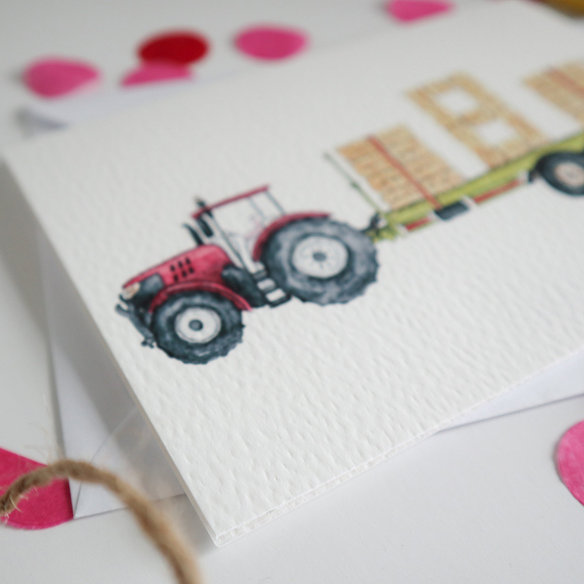 Red Tractor and Trailer 8th Birthday Card