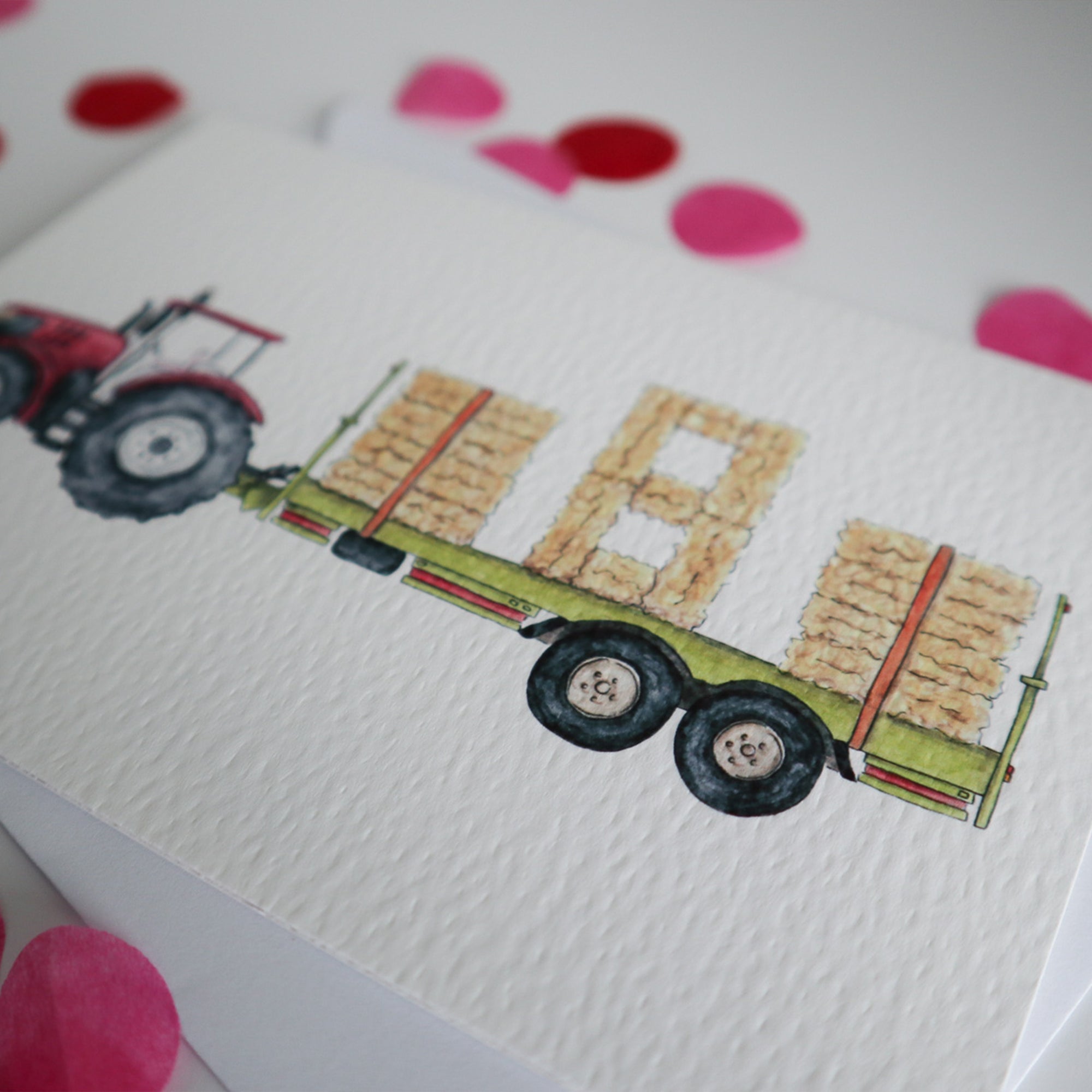 Red Tractor and Trailer 8th Birthday Card