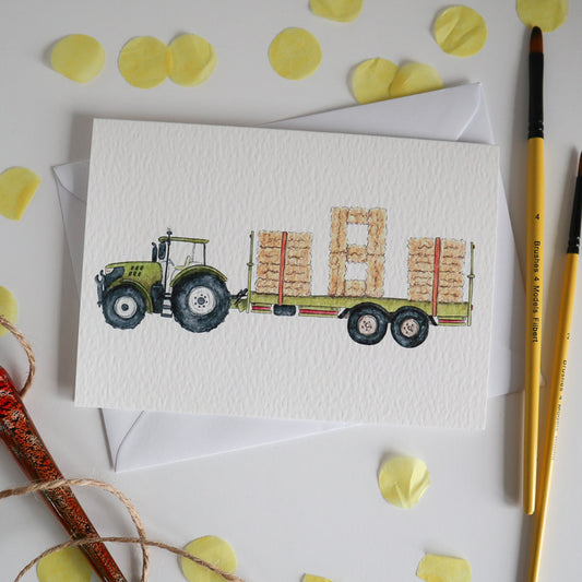 Green Tractor and Trailer 8th Birthday Card
