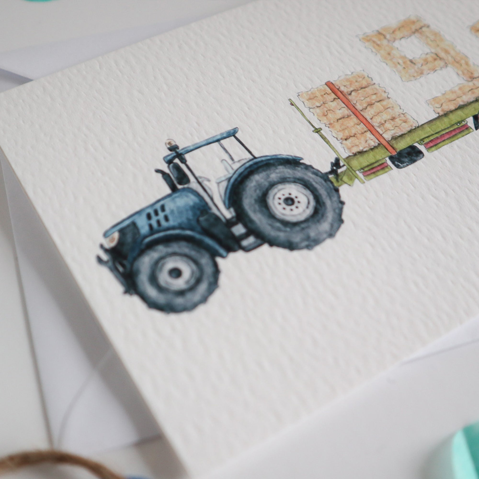 Blue Tractor and Trailer 9th Birthday Card