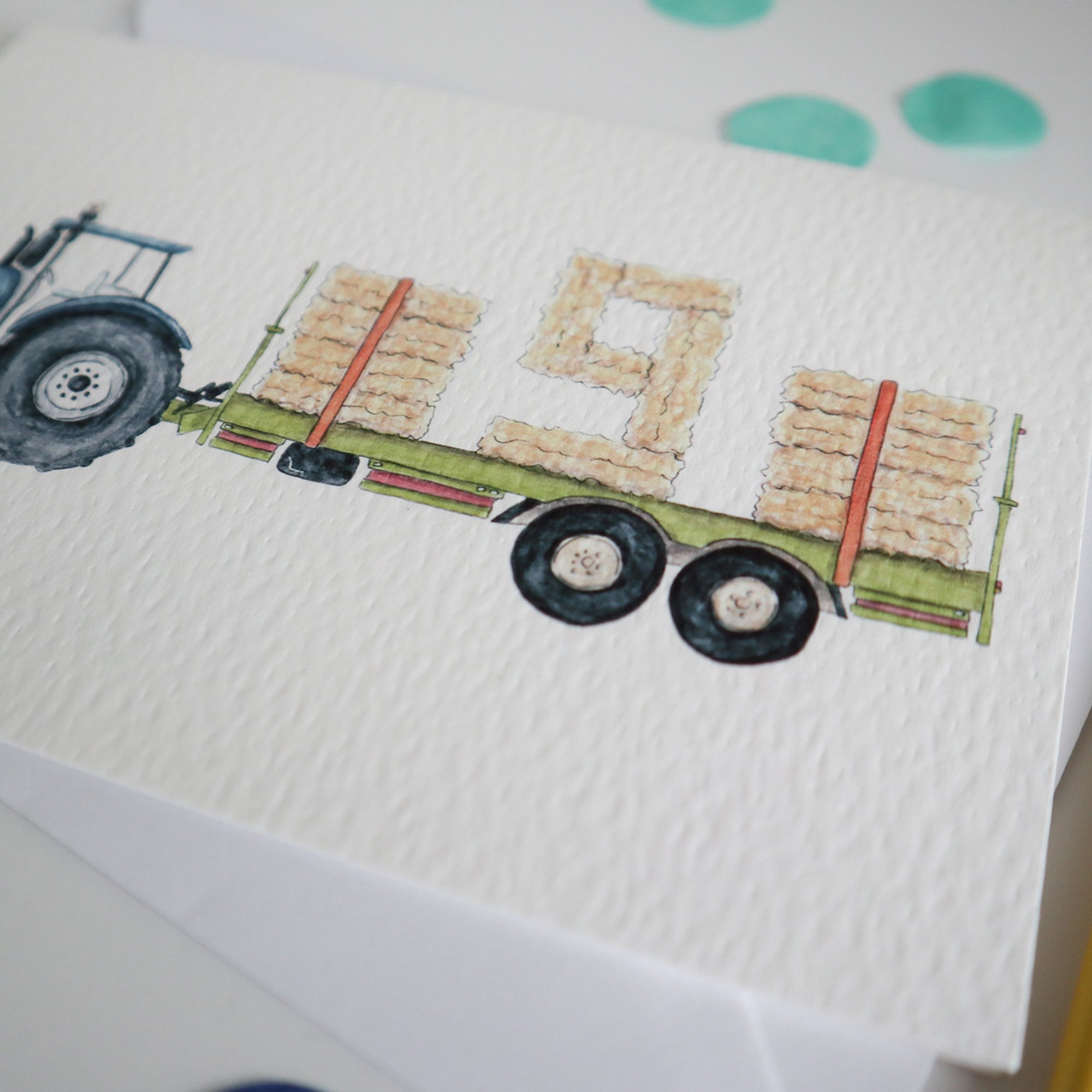 Blue Tractor and Trailer 9th Birthday Card