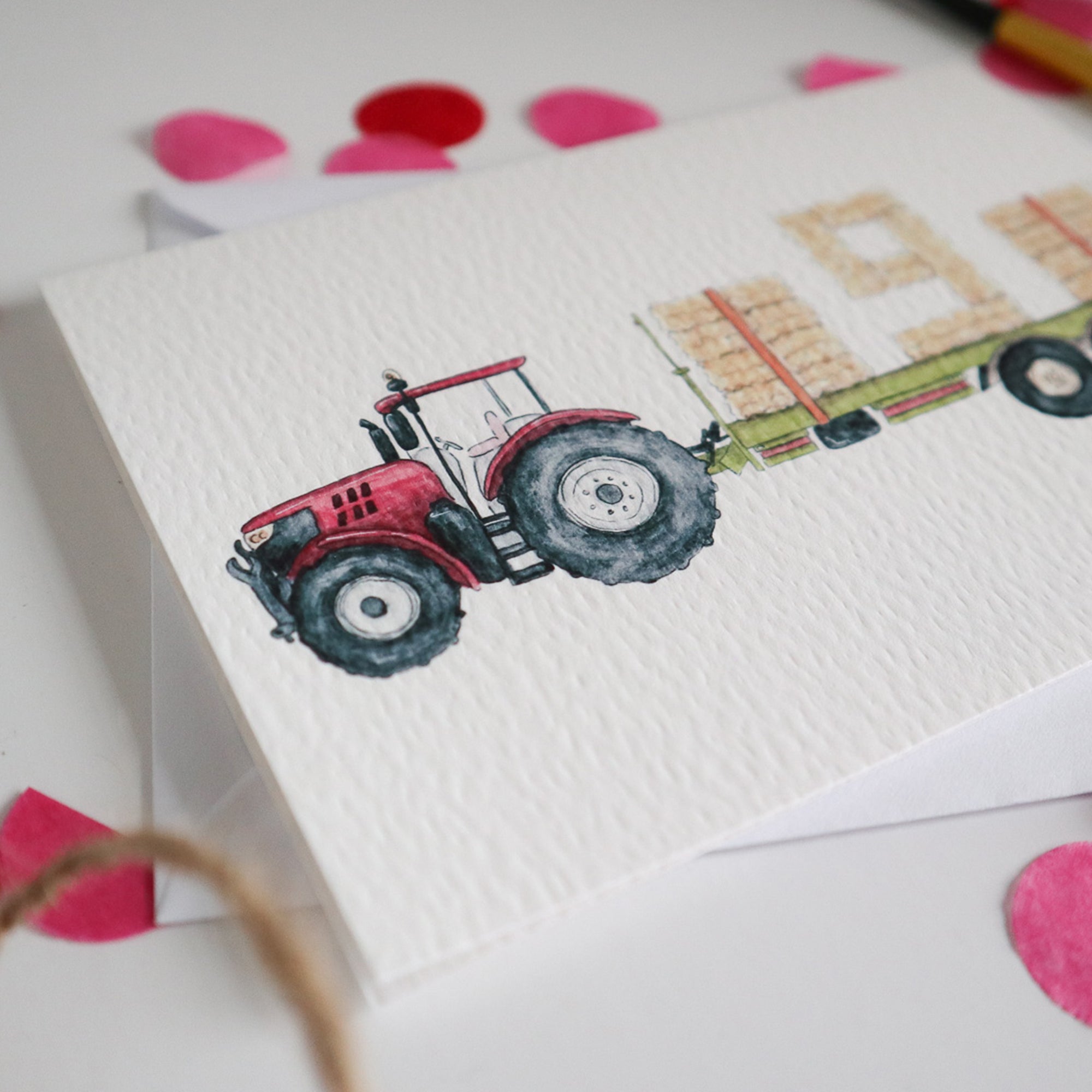 Red Tractor and Trailer 9th Birthday Card