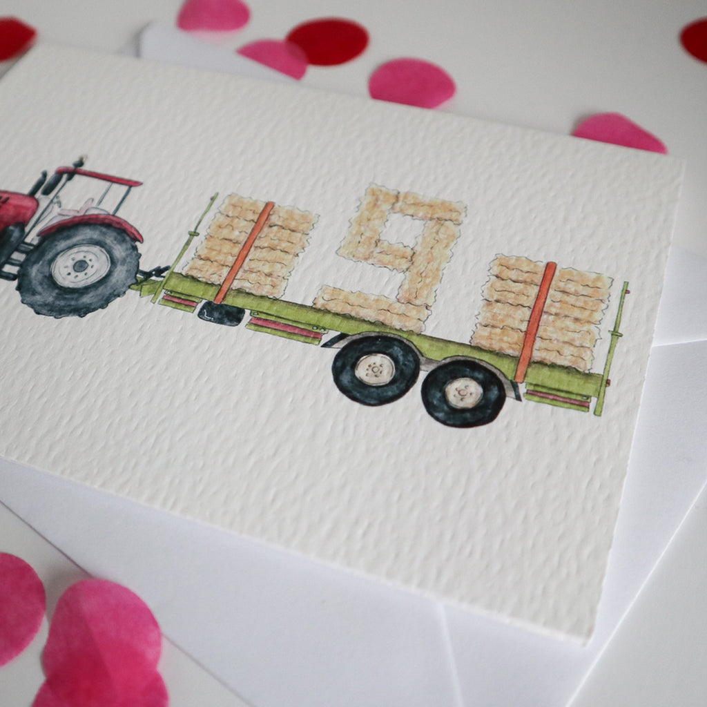 Red Tractor and Trailer 9th Birthday Card