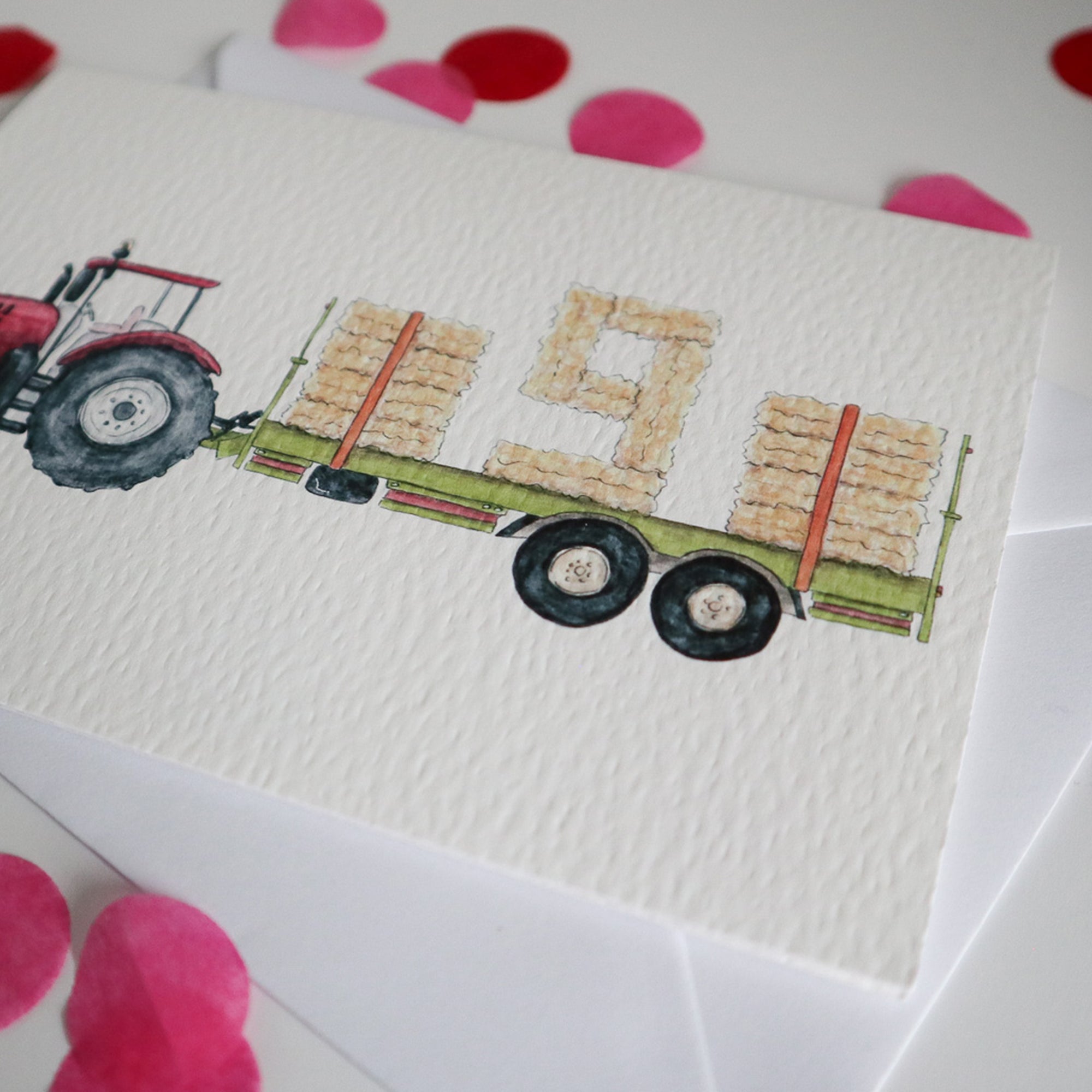 Red Tractor and Trailer 9th Birthday Card