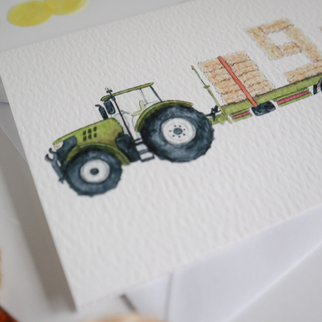 Green Tractor and Trailer 9th Birthday Card