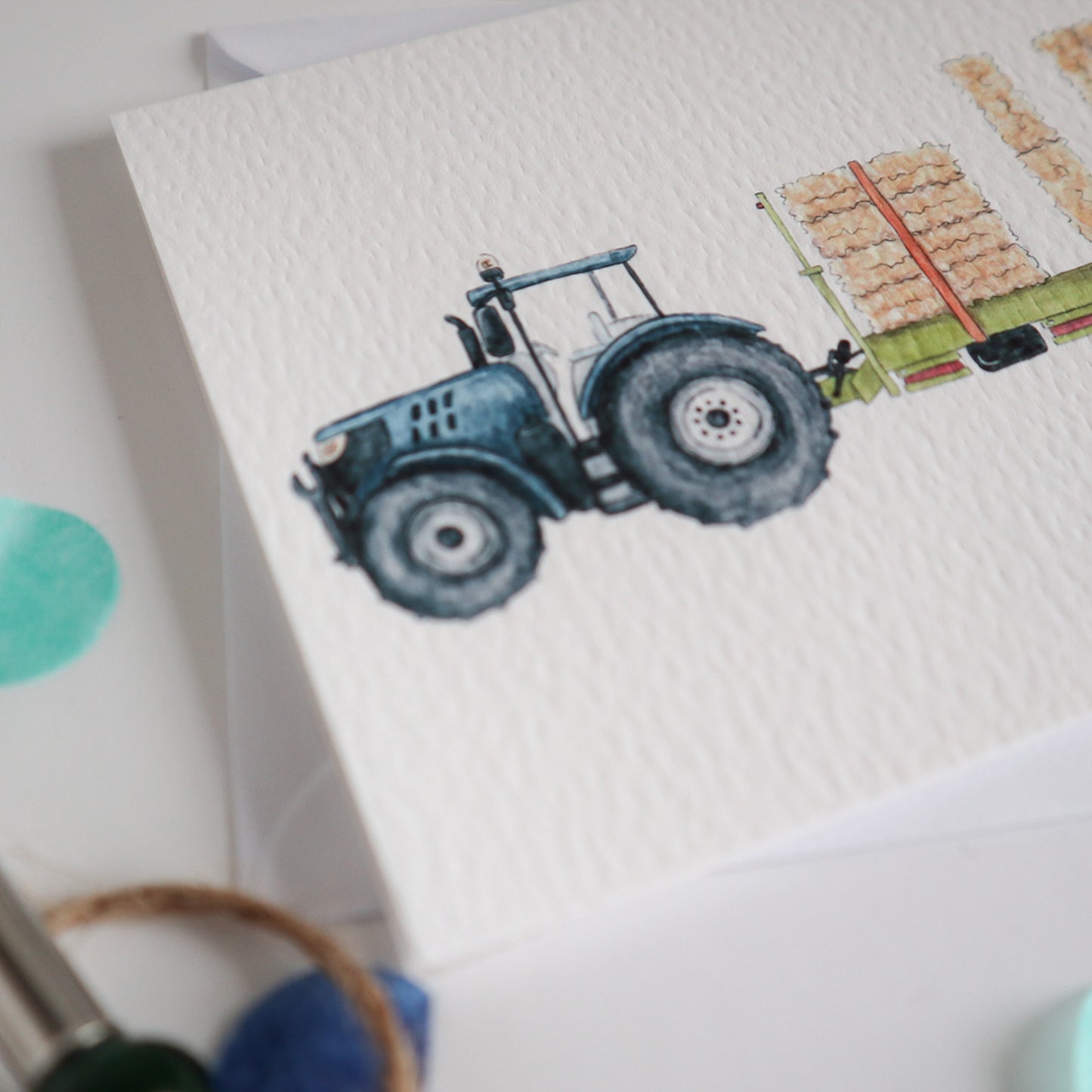 Blue Tractor and Trailer 10th Birthday Card