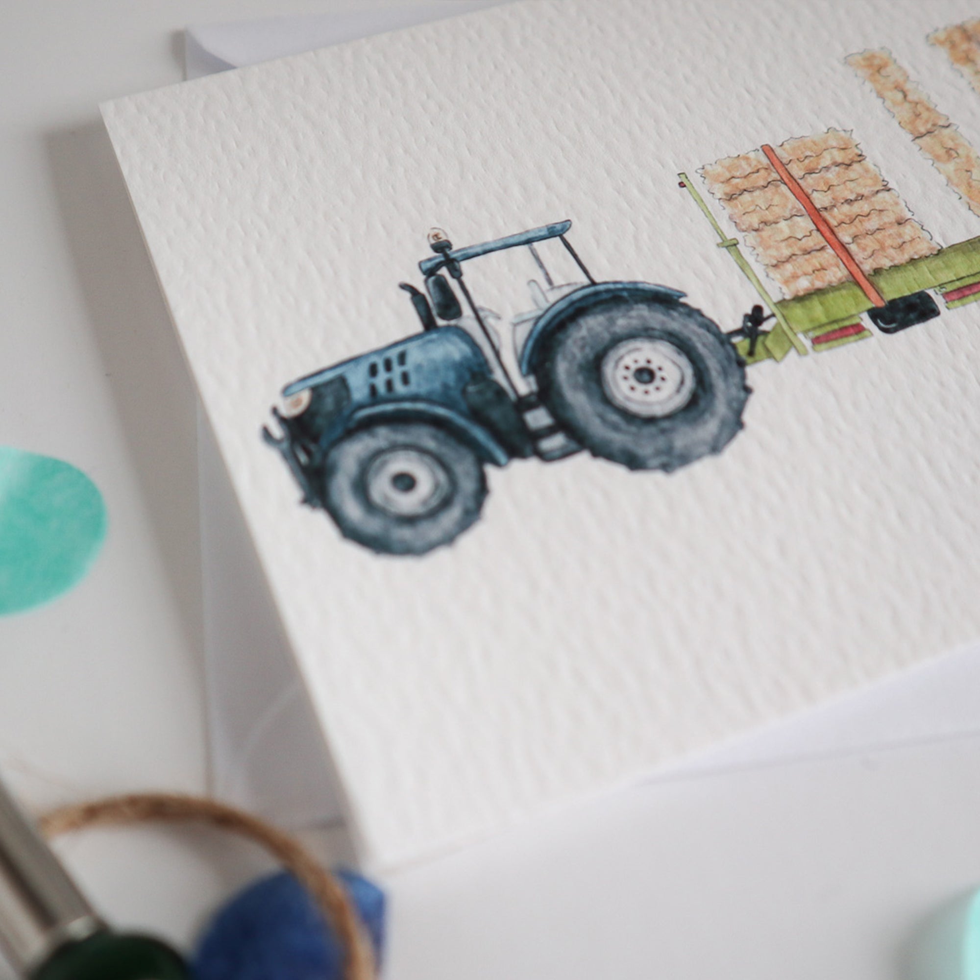 Blue Tractor and Trailer 10th Birthday Card