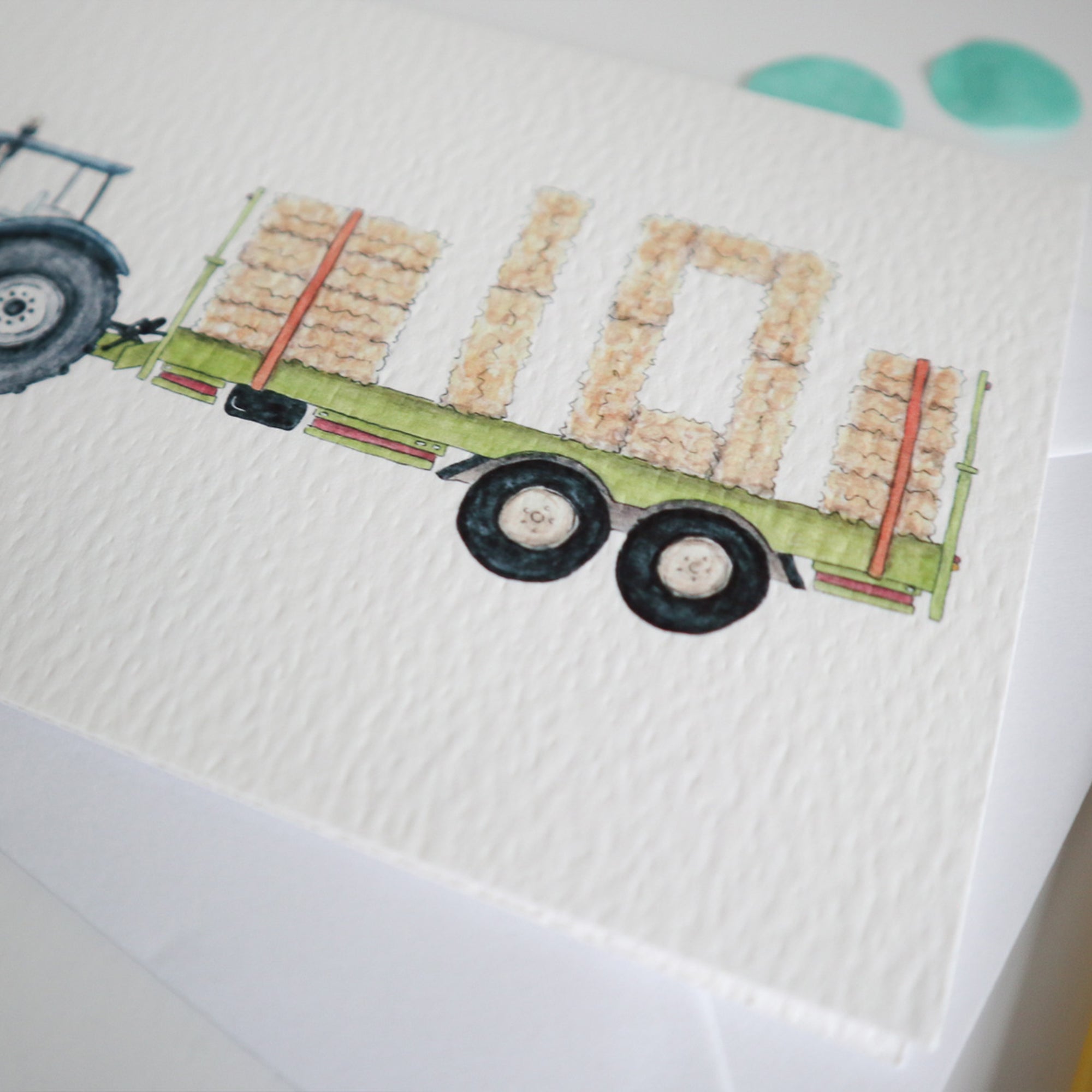 Blue Tractor and Trailer 10th Birthday Card