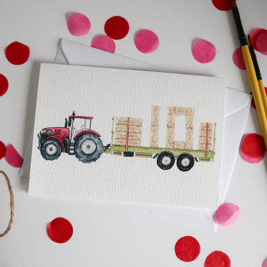Red Tractor and Trailer 10th Birthday Card