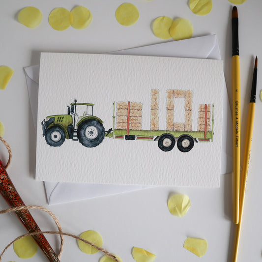Green Tractor and Trailer 10th Birthday Card