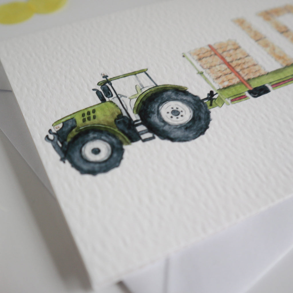 Green Tractor and Trailer 10th Birthday Card