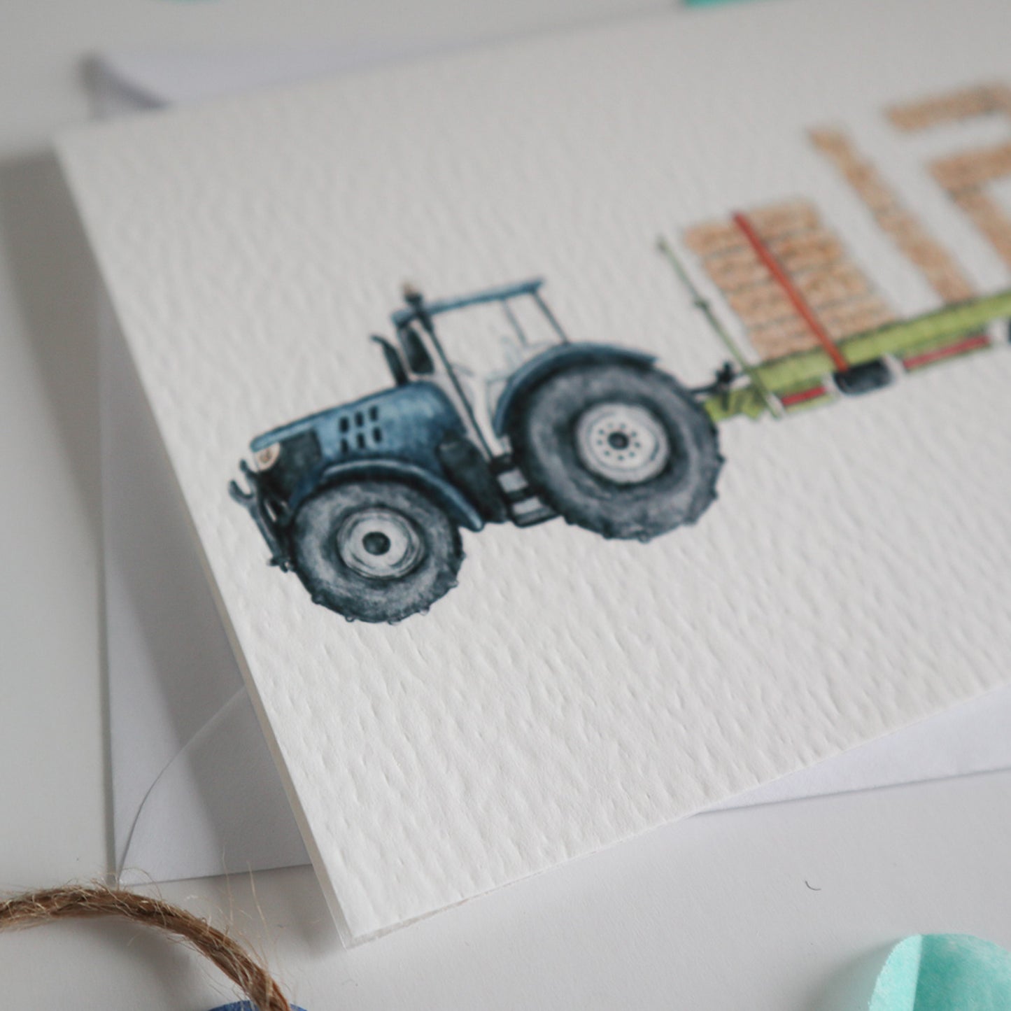 Blue Tractor and Trailer 12th Birthday Card