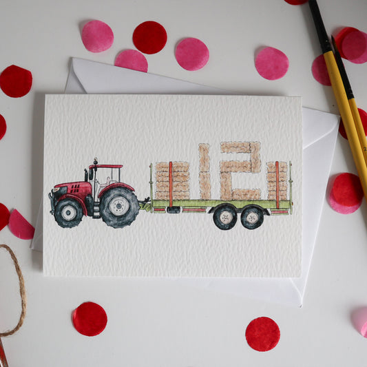 Red Tractor and Trailer 12th Birthday Card