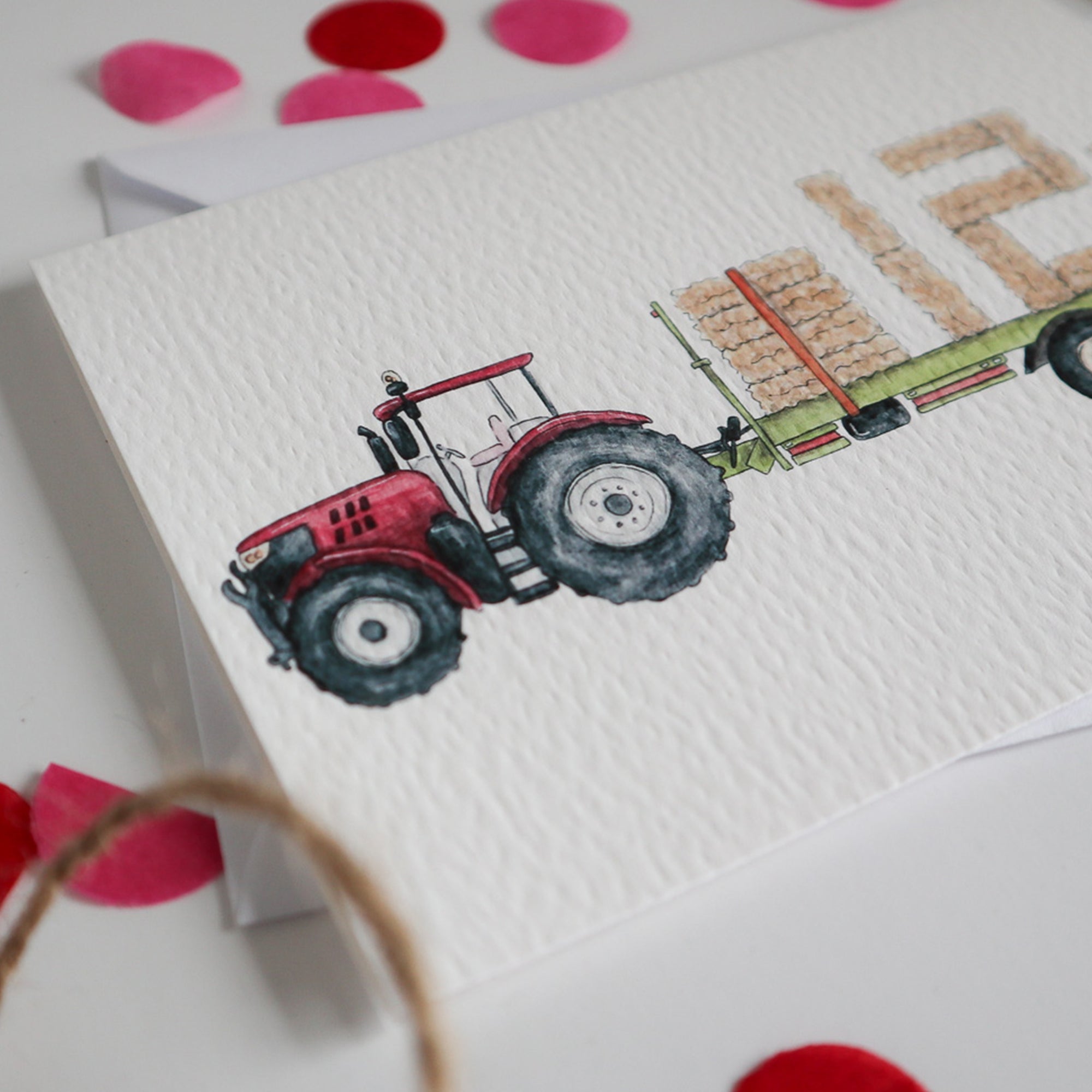 Red Tractor and Trailer 12th Birthday Card
