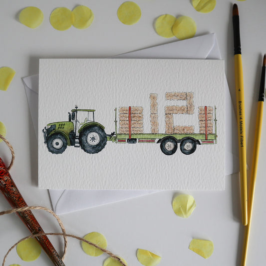 Green Tractor and Trailer 12th Birthday Card