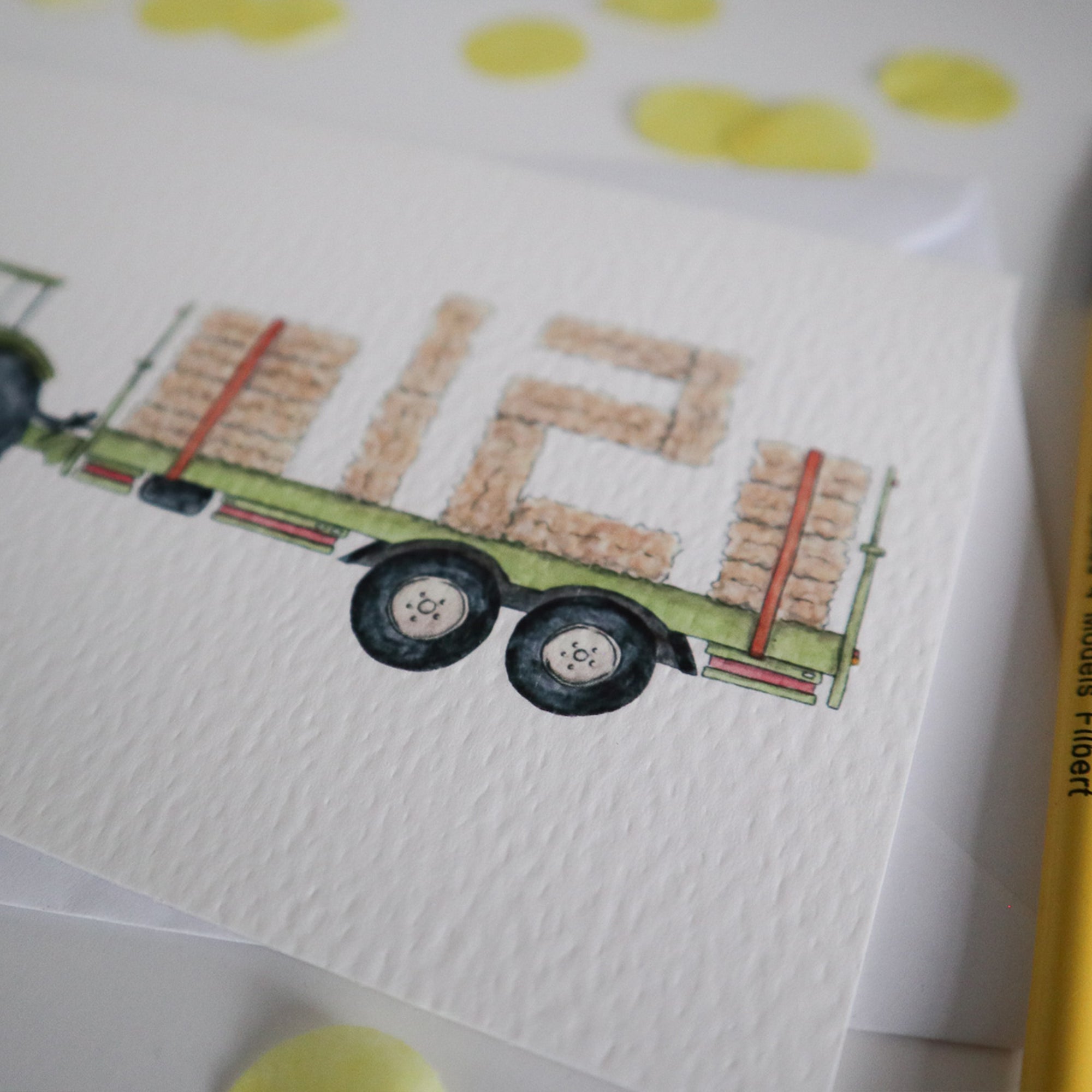 Green Tractor and Trailer 12th Birthday Card