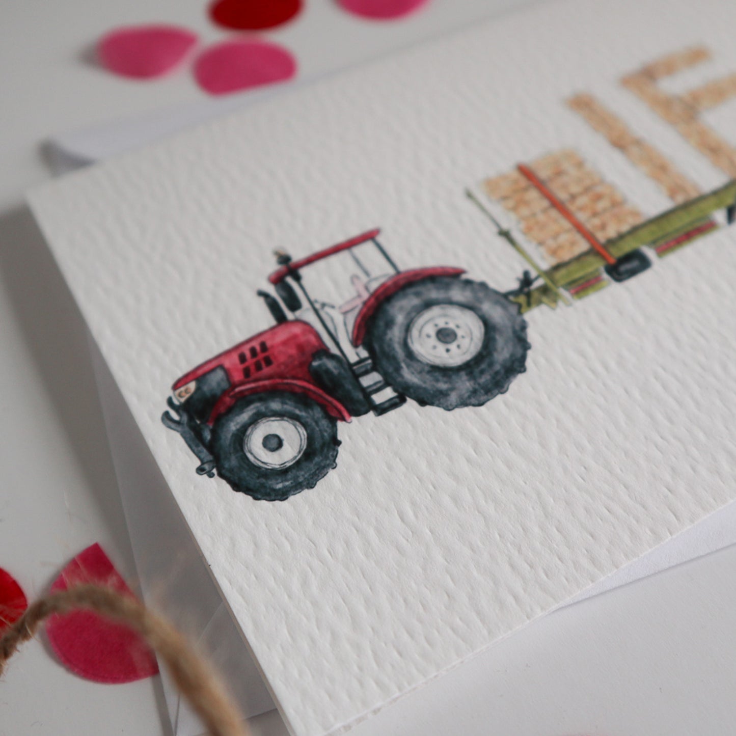 Red Tractor and Trailer 16th Birthday Card