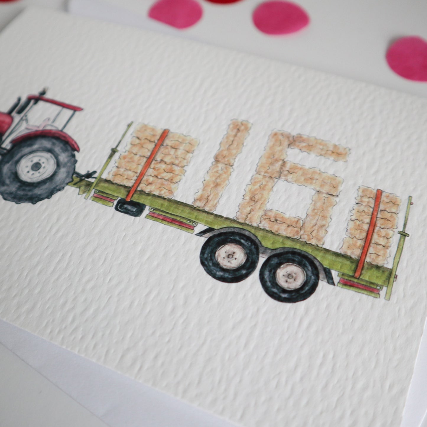 Red Tractor and Trailer 16th Birthday Card