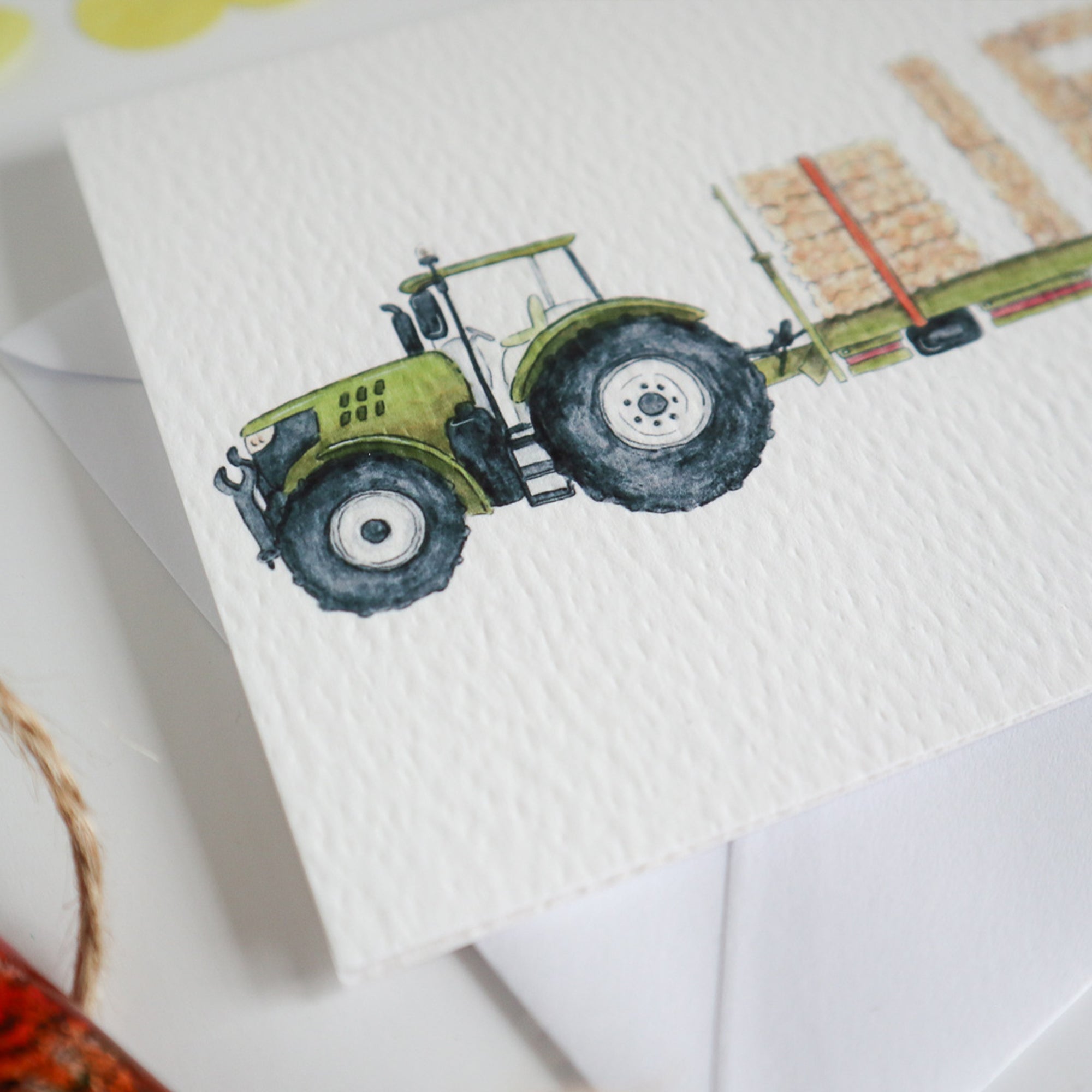 Green Tractor and Trailer 16th Birthday Card