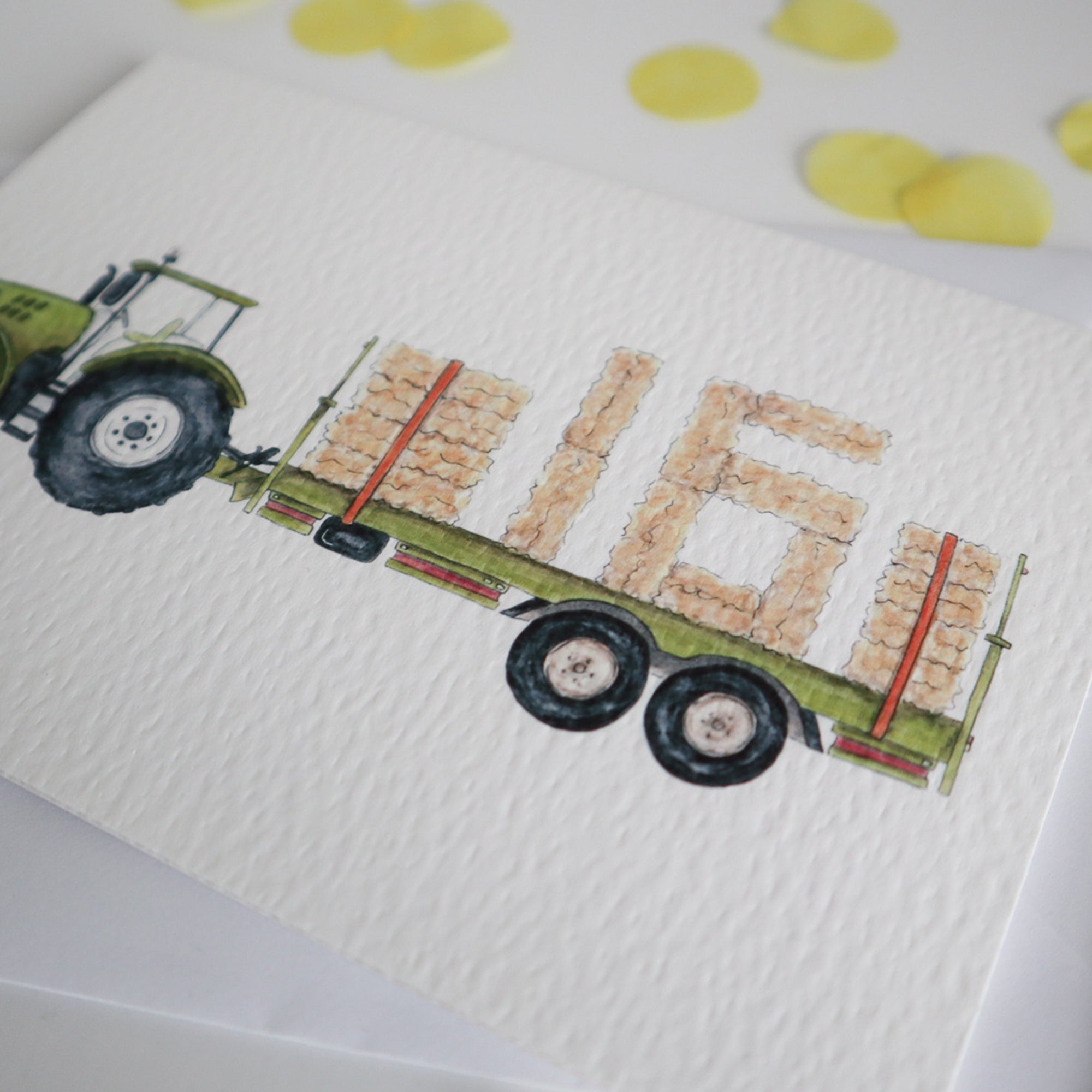 Green Tractor and Trailer 16th Birthday Card