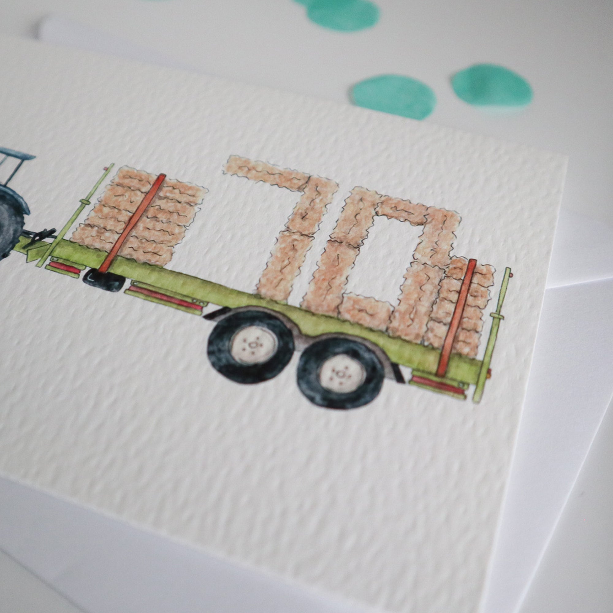 Blue Tractor and Trailer 70th Birthday Card
