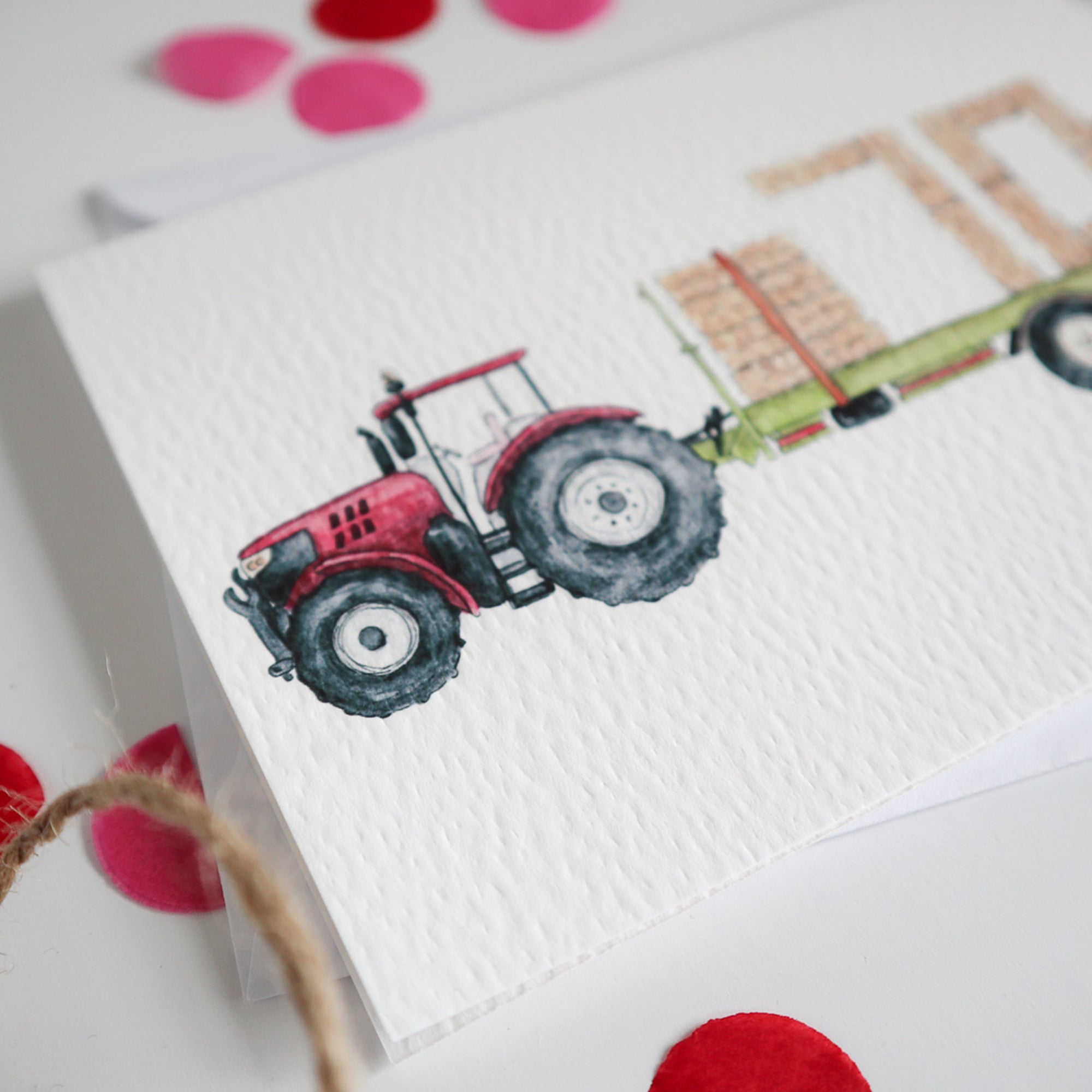 Red Tractor and Trailer 70th Birthday Card
