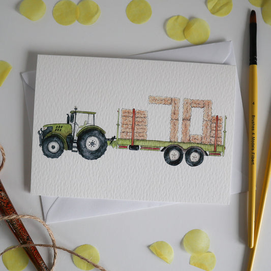 Green Tractor and Trailer 70th Birthday Card