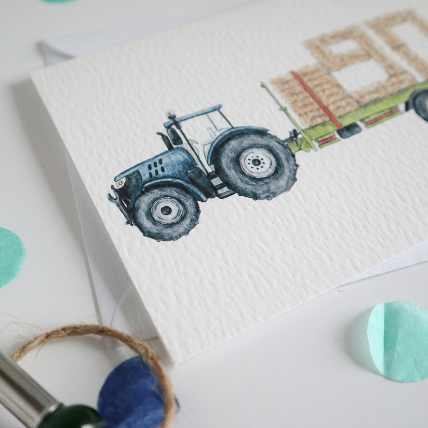 Blue Tractor and Trailer 90th Birthday Card