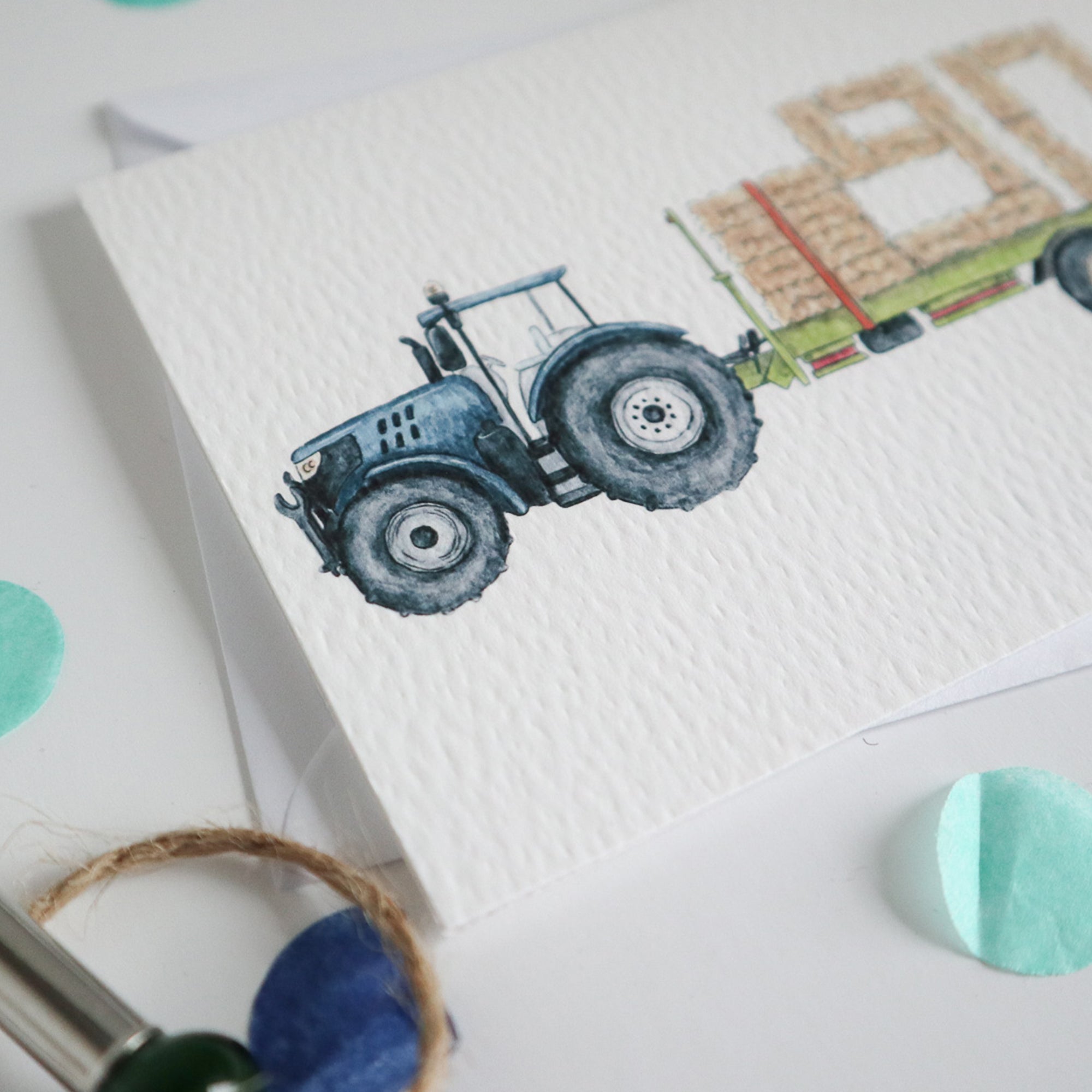 Blue Tractor and Trailer 90th Birthday Card